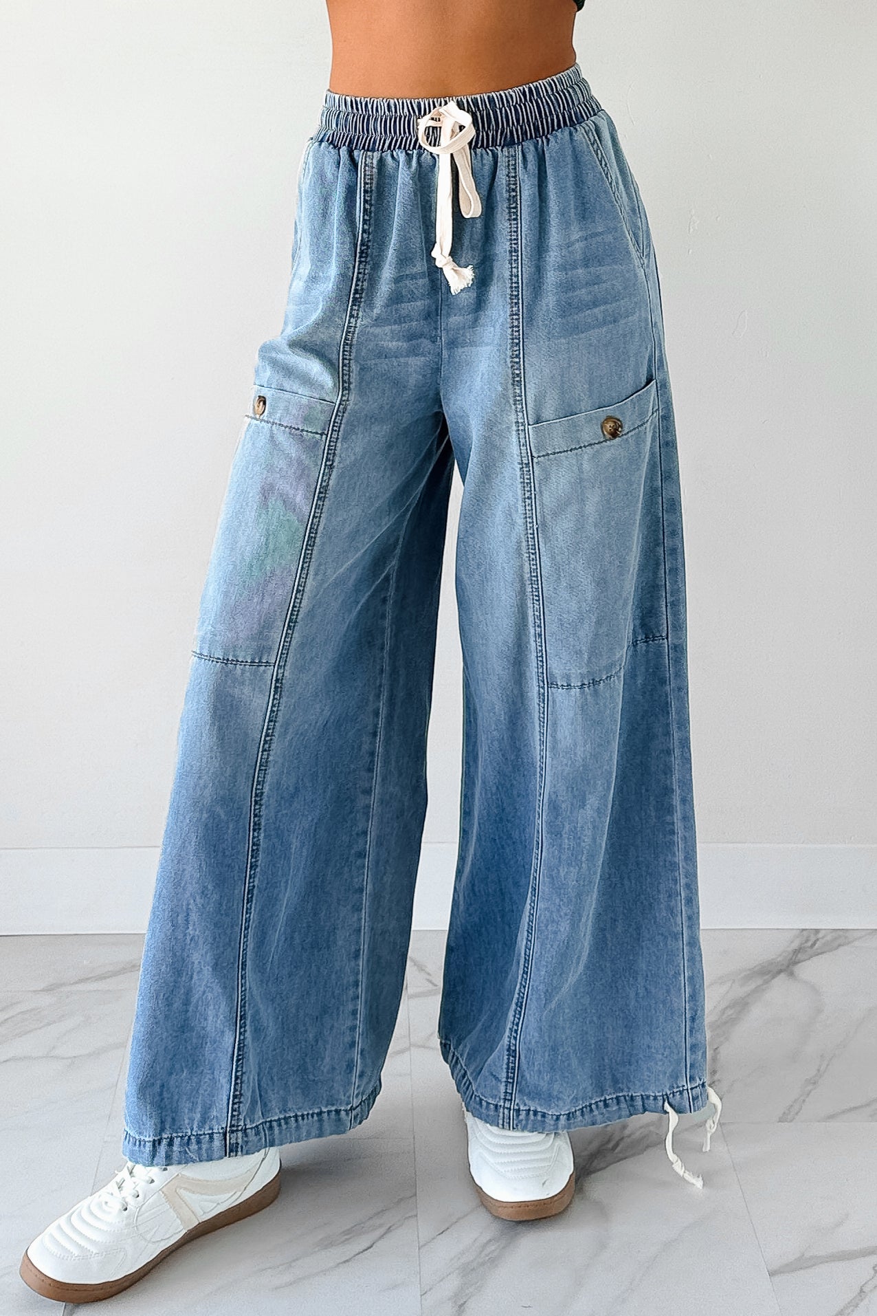 Restless Soul Denim Wide Leg Drawstring Pants (Light)-The Formal Wear