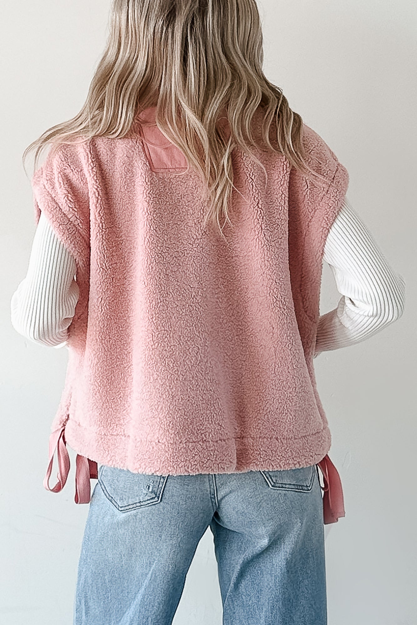 Dream Ahead Fleece Side Tie Vest (Pink)-The Formal Wear