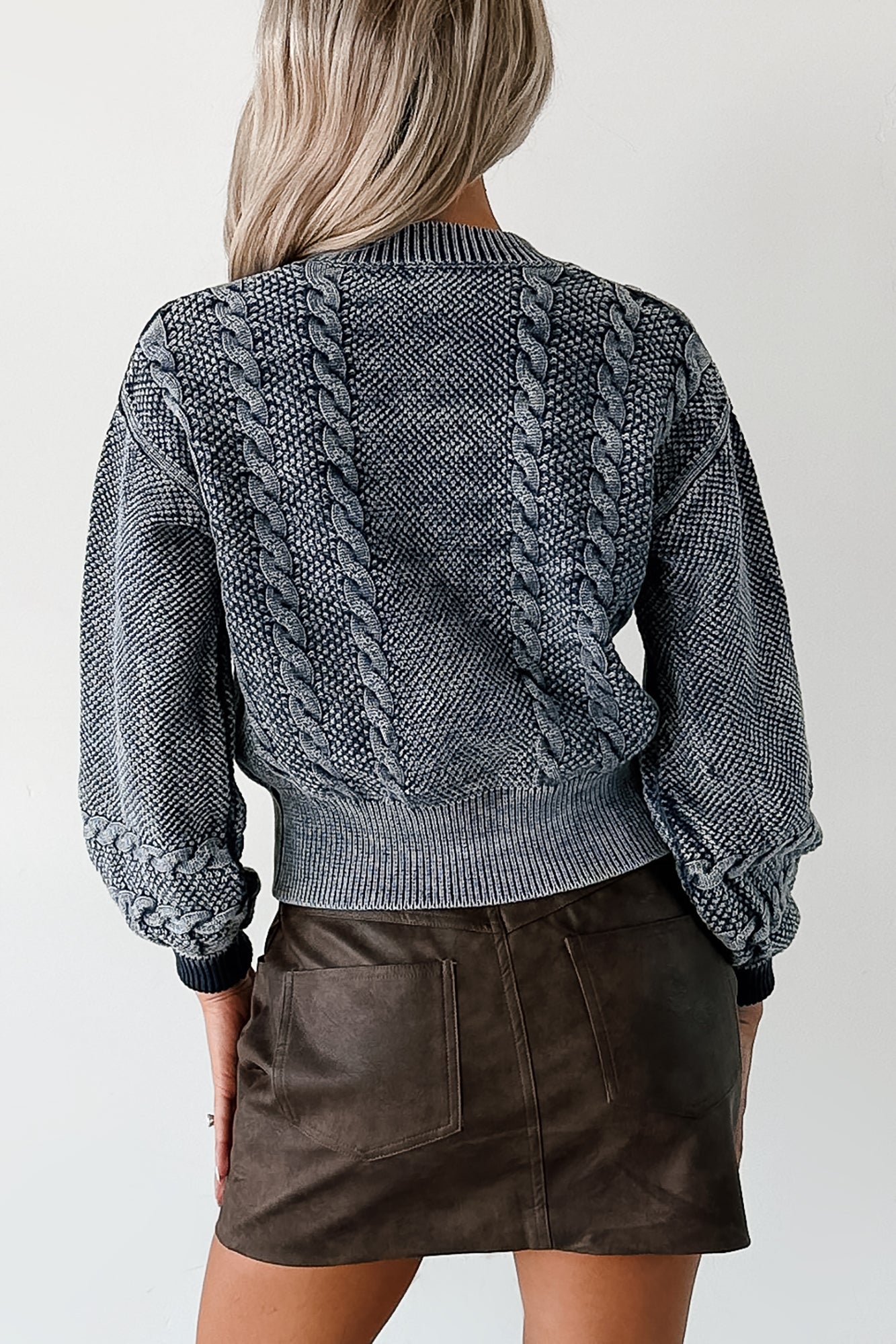 After The Rain Washed Cable Knit Cardigan (Denim Blue)-The Formal Wear