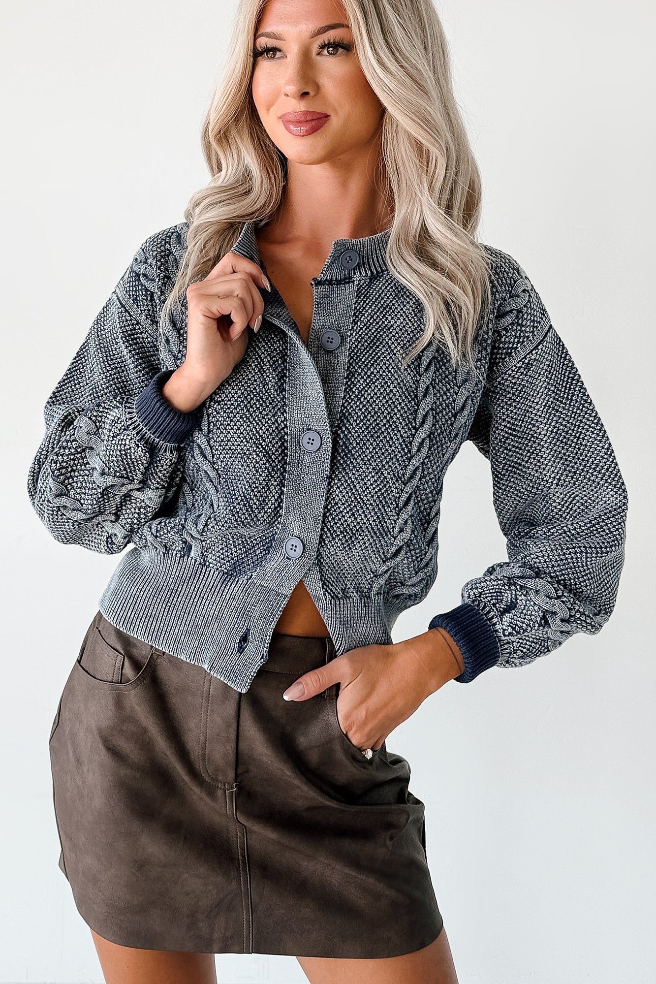 After The Rain Washed Cable Knit Cardigan (Denim Blue)-The Formal Wear
