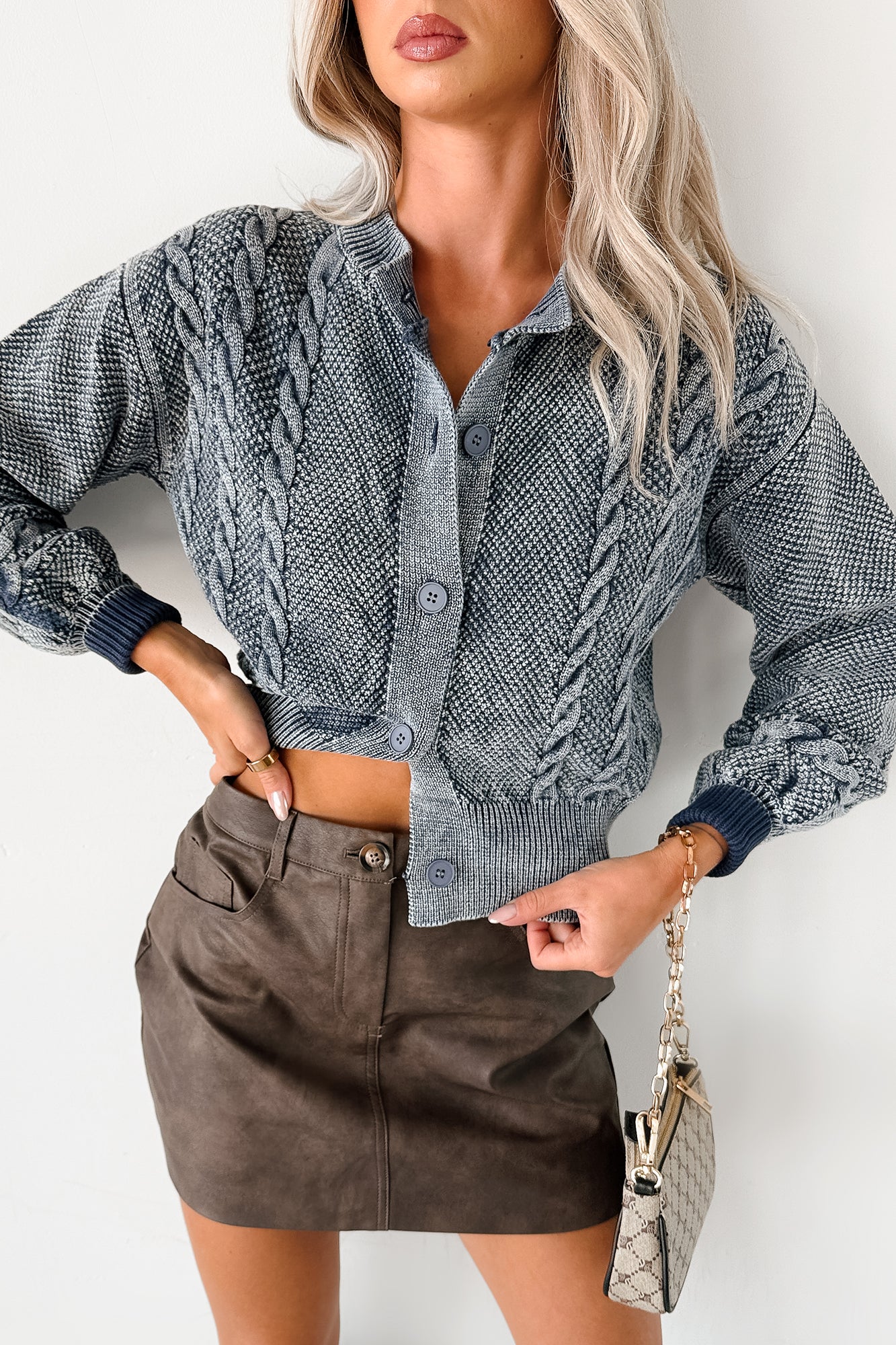 After The Rain Washed Cable Knit Cardigan (Denim Blue)-The Formal Wear
