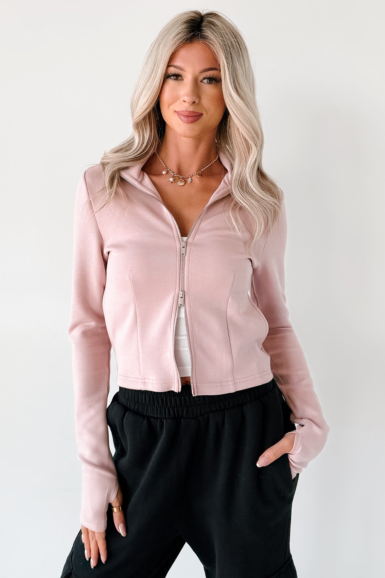 Athletic Drive Double Zipper Active Jacket (Pink Stone)-The Formal Wear