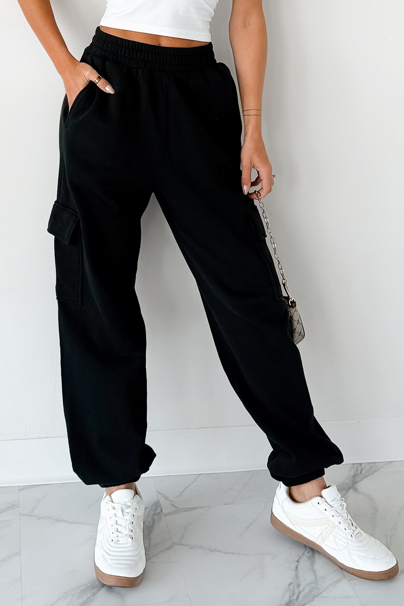 Practicing Patience Fleece Cargo Joggers (Black)-The Formal Wear