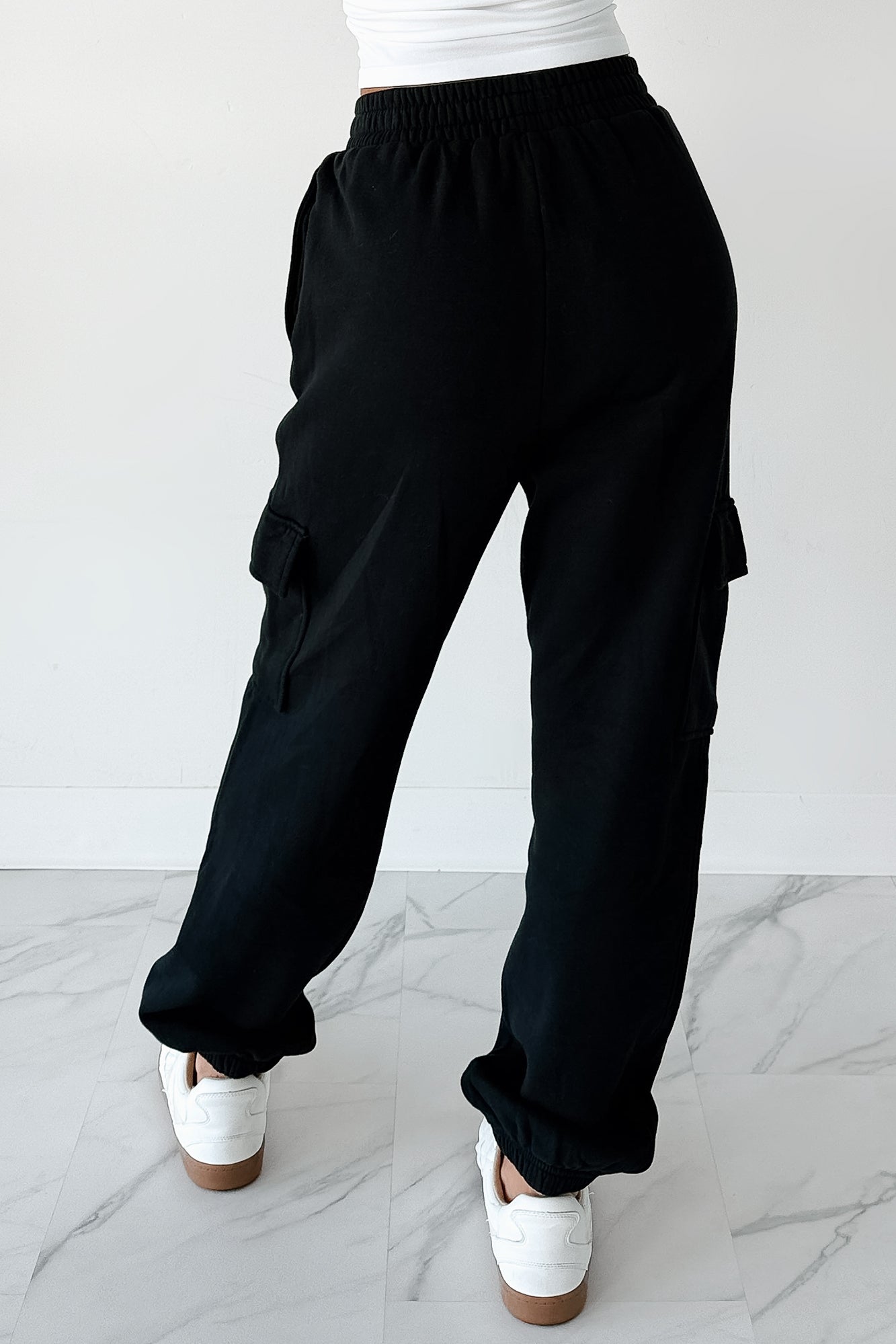 Practicing Patience Fleece Cargo Joggers (Black)-The Formal Wear