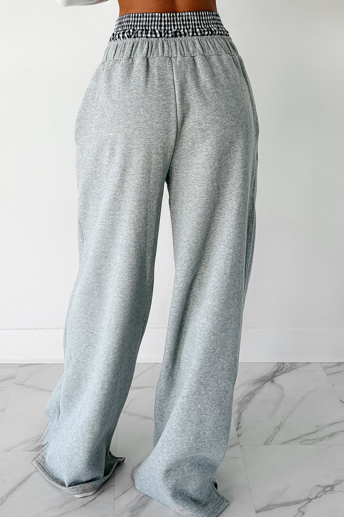 Darling Days Gingham Boxer Waist Sweatpants (Blue)-The Formal Wear