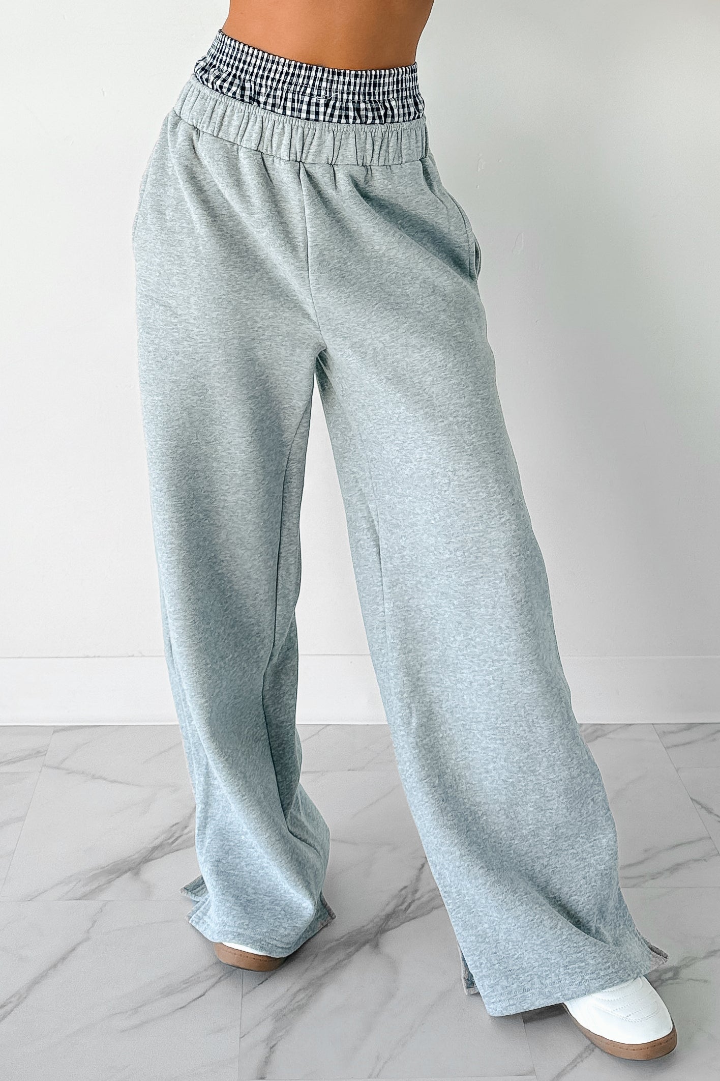 Darling Days Gingham Boxer Waist Sweatpants (Blue)-The Formal Wear