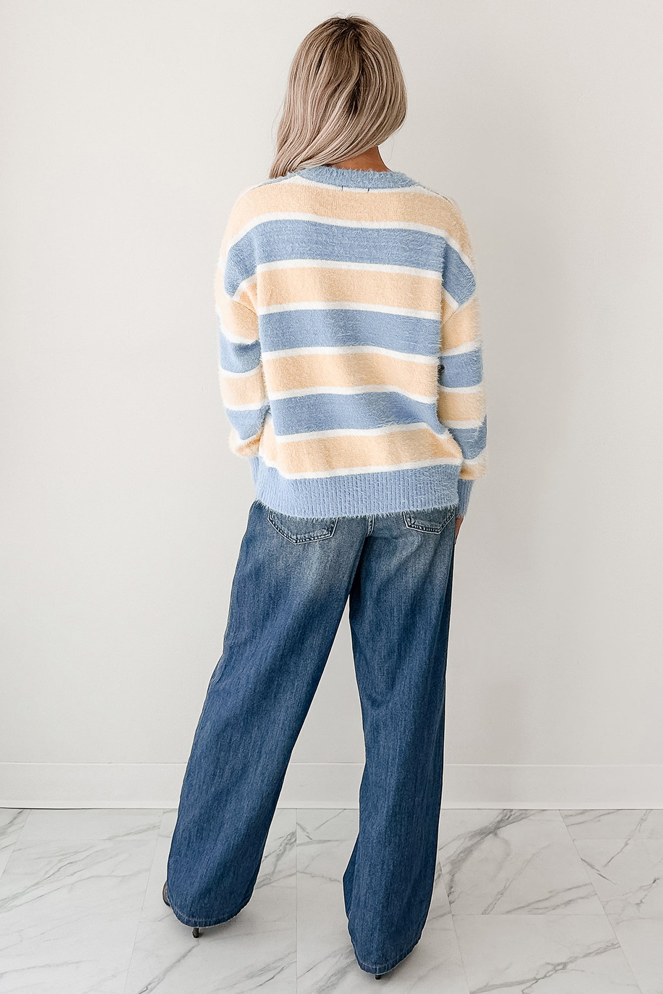 Soft Sentiments Papermoon Striped Fuzzy Sweater (Light Yellow/Light Blue)-The Formal Wear