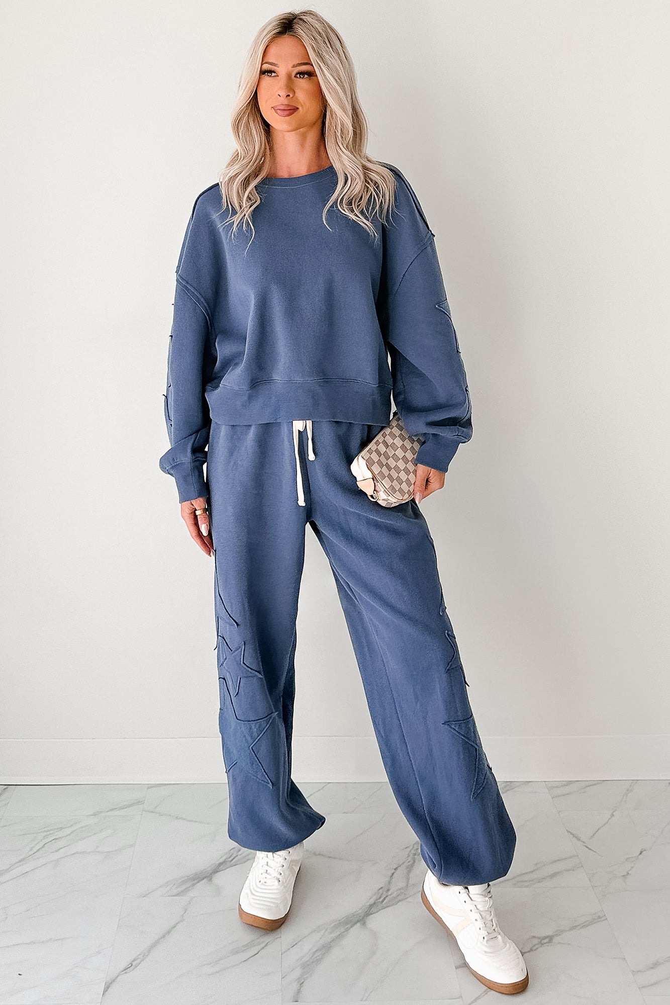 Silent Sundays Star Patch Sweatpants (Dusty Navy)-The Formal Wear