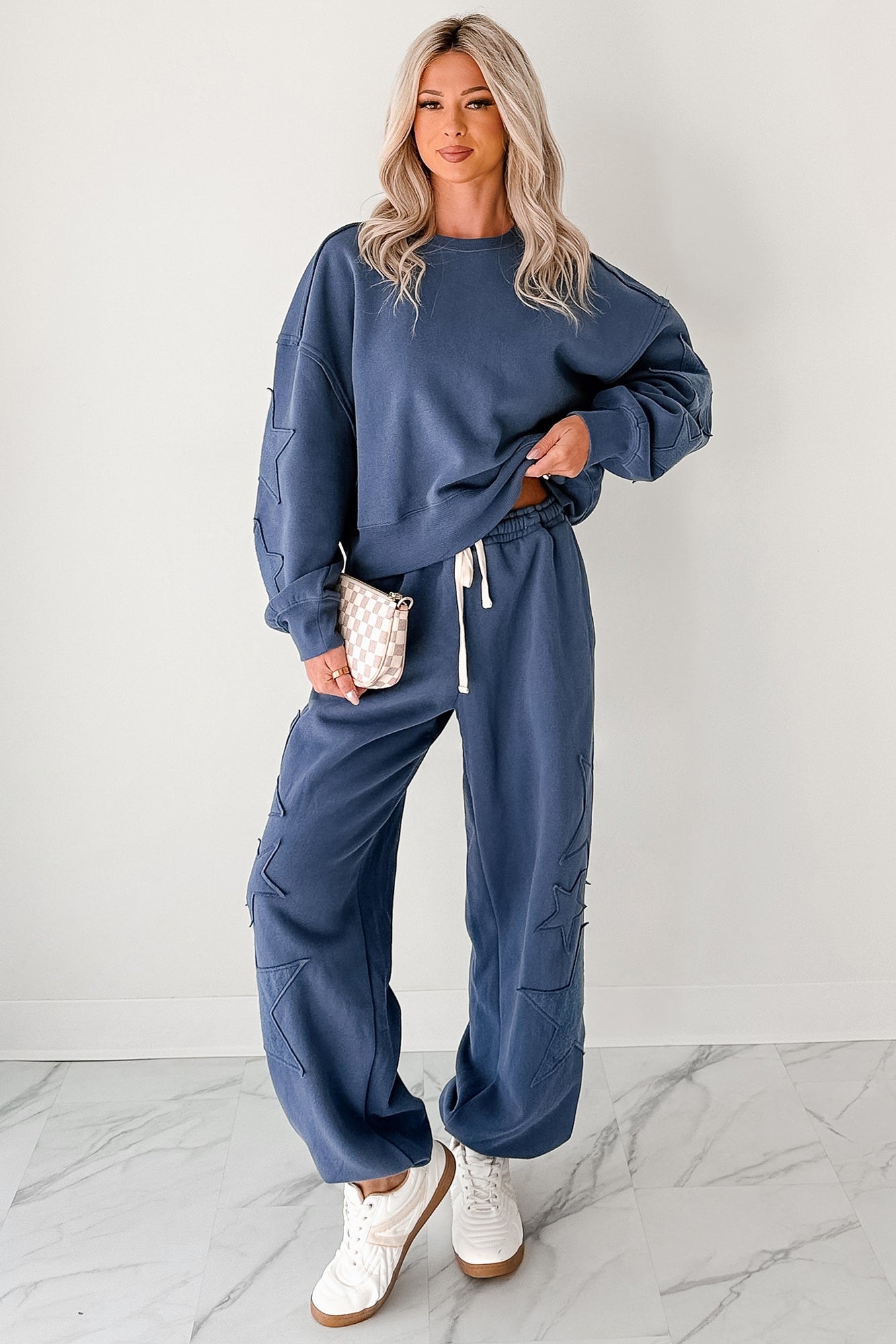 Silent Sundays Star Patch Sweatpants (Dusty Navy)-The Formal Wear