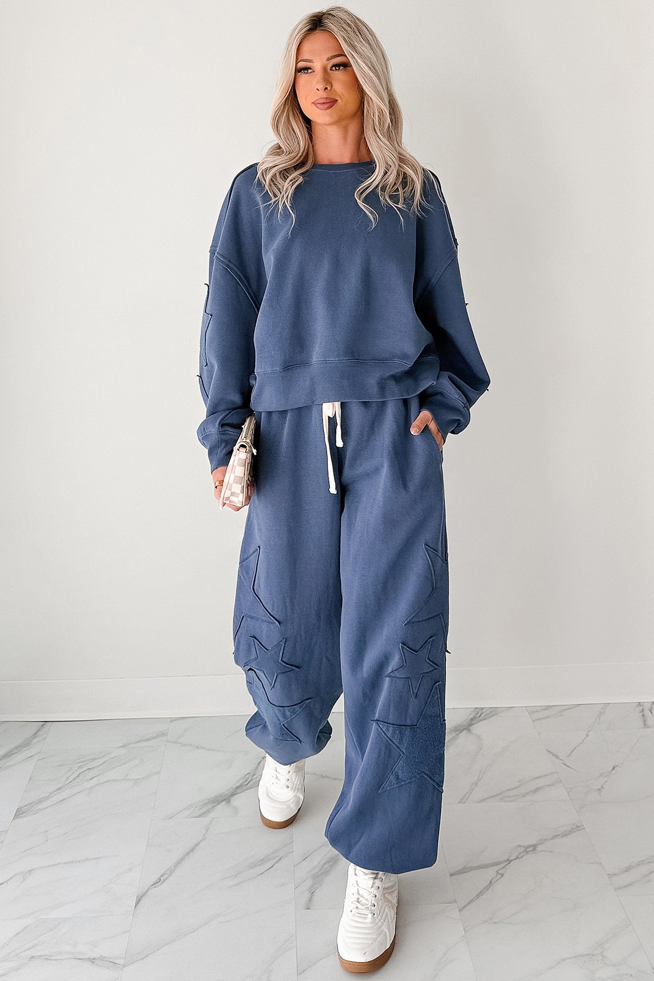 Silent Sundays Star Patch Sweatpants (Dusty Navy)-The Formal Wear