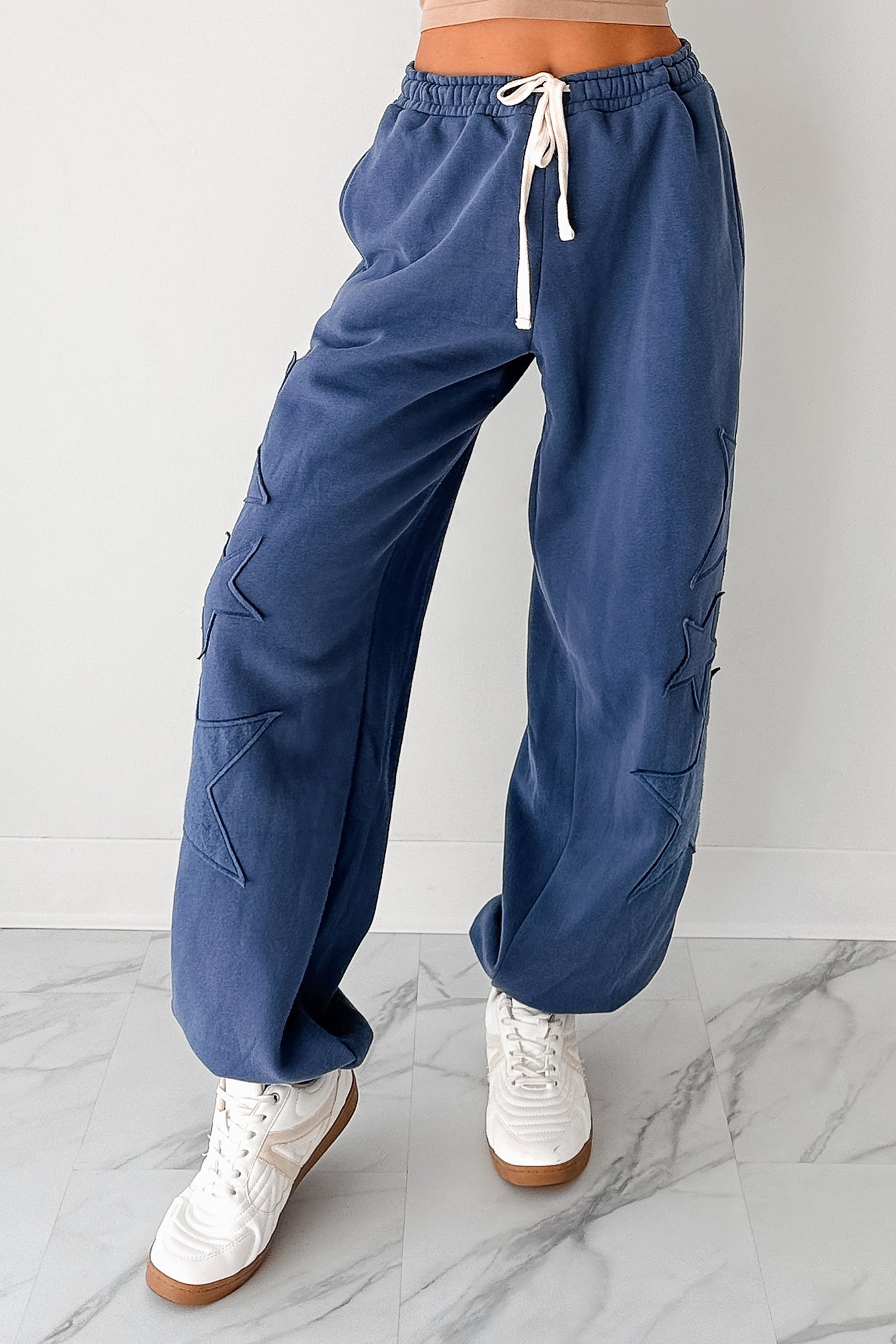 Silent Sundays Star Patch Sweatpants (Dusty Navy)-The Formal Wear