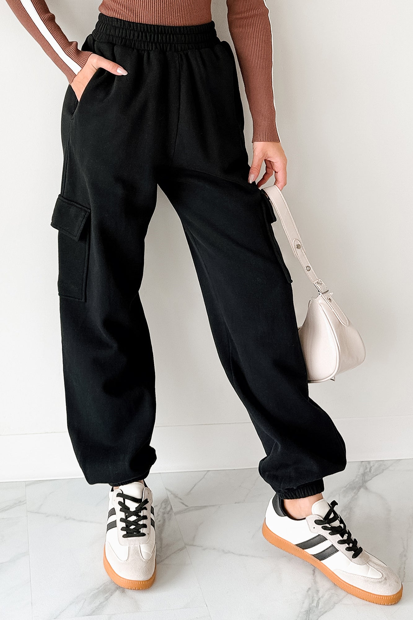 Practicing Patience Fleece Cargo Joggers (Black)-The Formal Wear