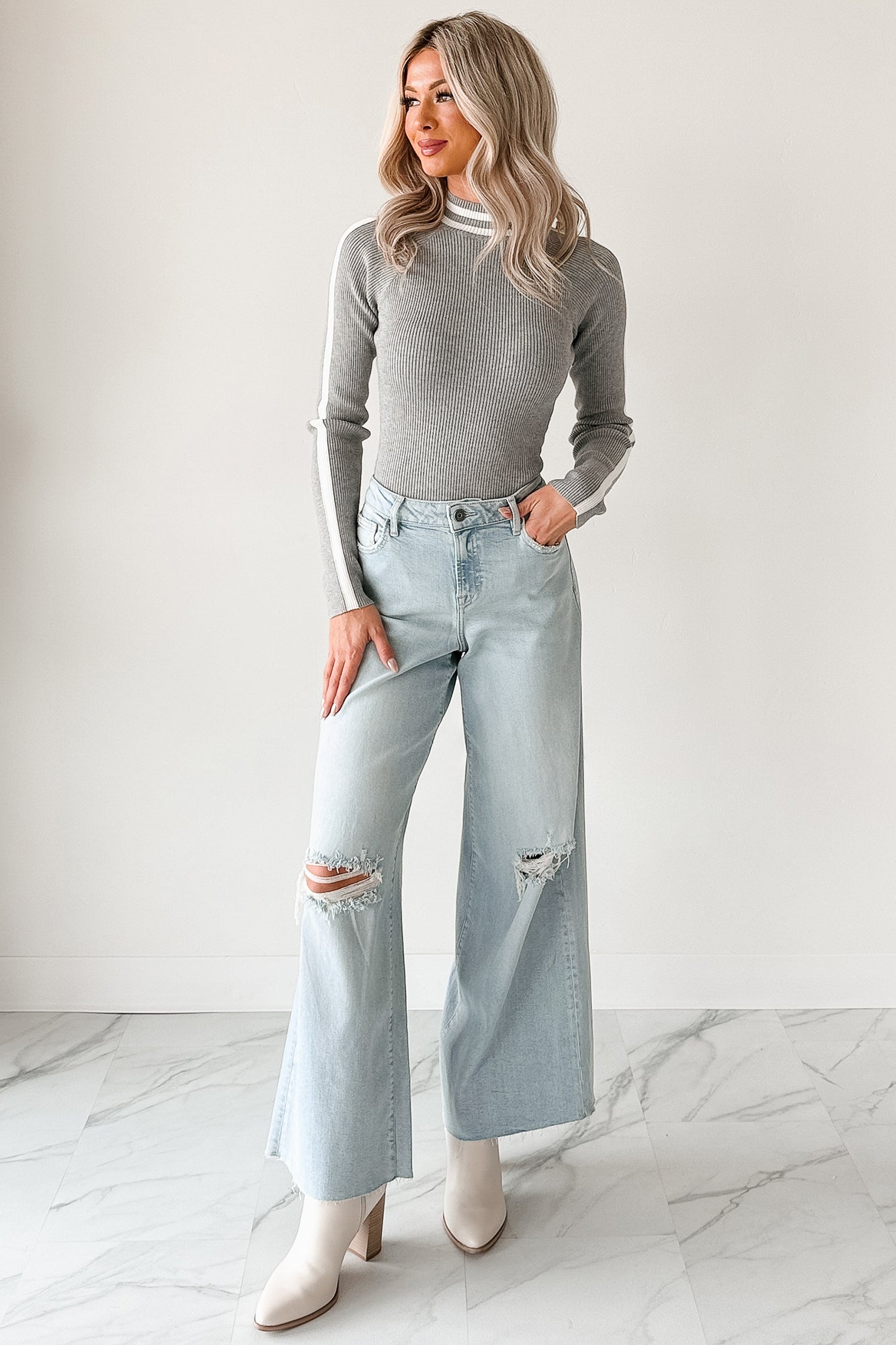 Vivienne Wide Leg Ripped Hidden Jeans (Light)-The Formal Wear