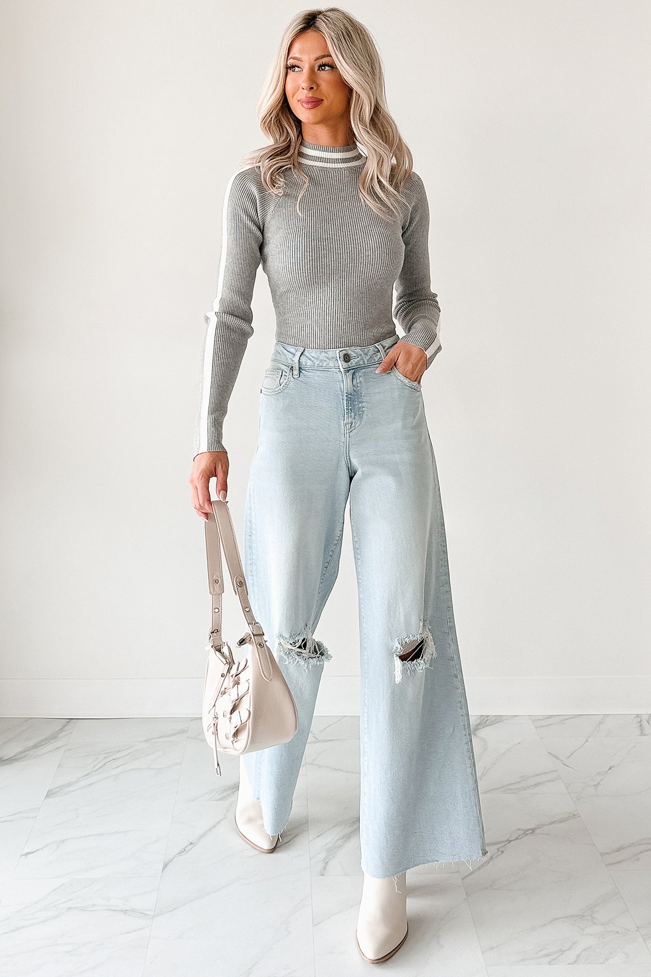 Vivienne Wide Leg Ripped Hidden Jeans (Light)-The Formal Wear