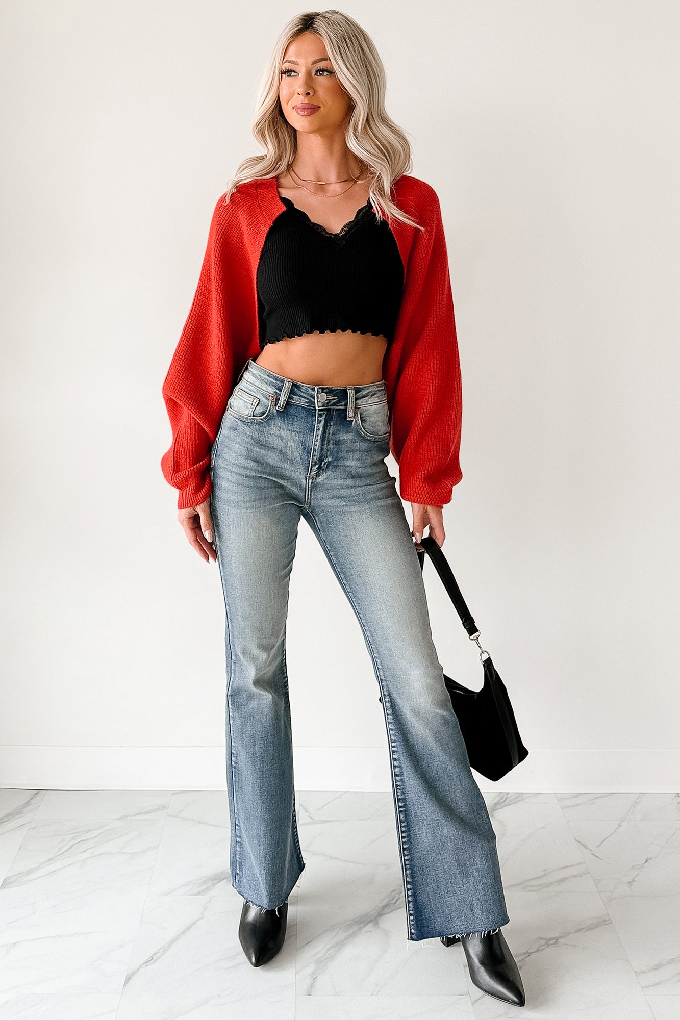 Moonlit Quiet Open Front Bolero Cardigan (Orange/Red)-The Formal Wear