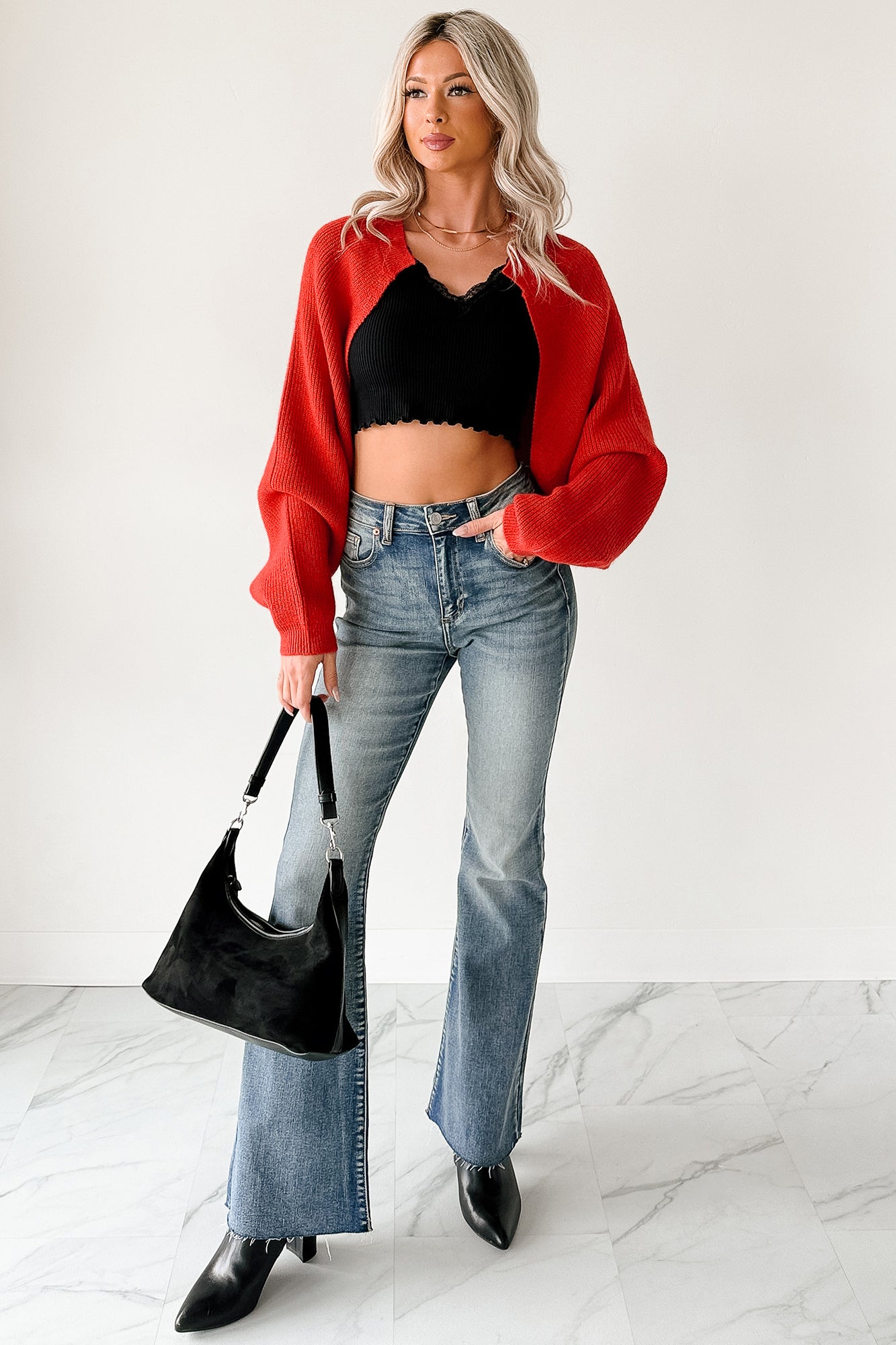 Moonlit Quiet Open Front Bolero Cardigan (Orange/Red)-The Formal Wear