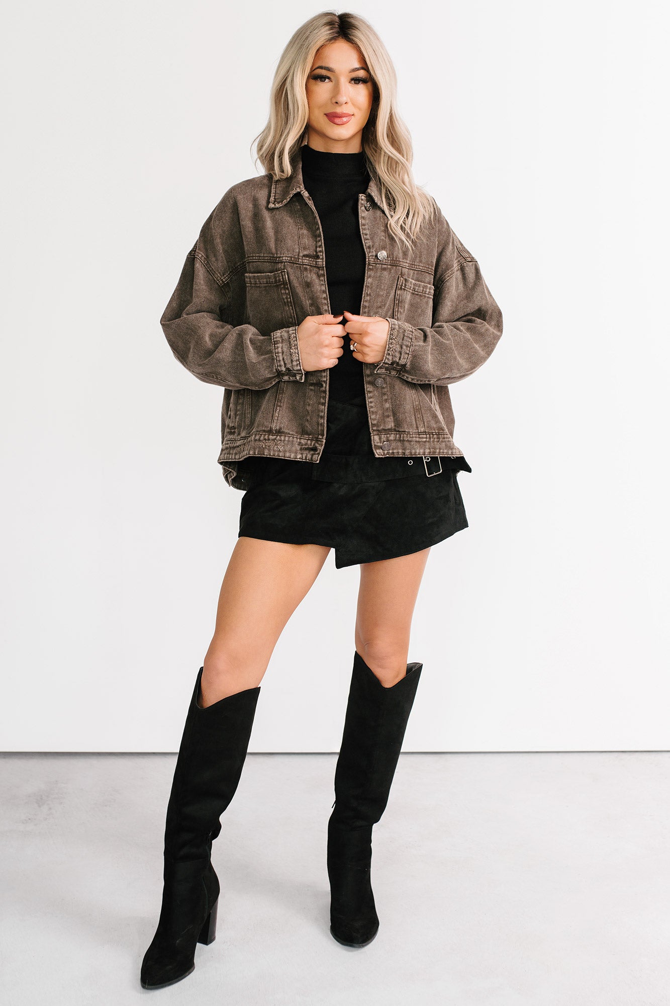 Backroad Wishes Washed Denim Jacket (Black Coffee)-The Formal Wear