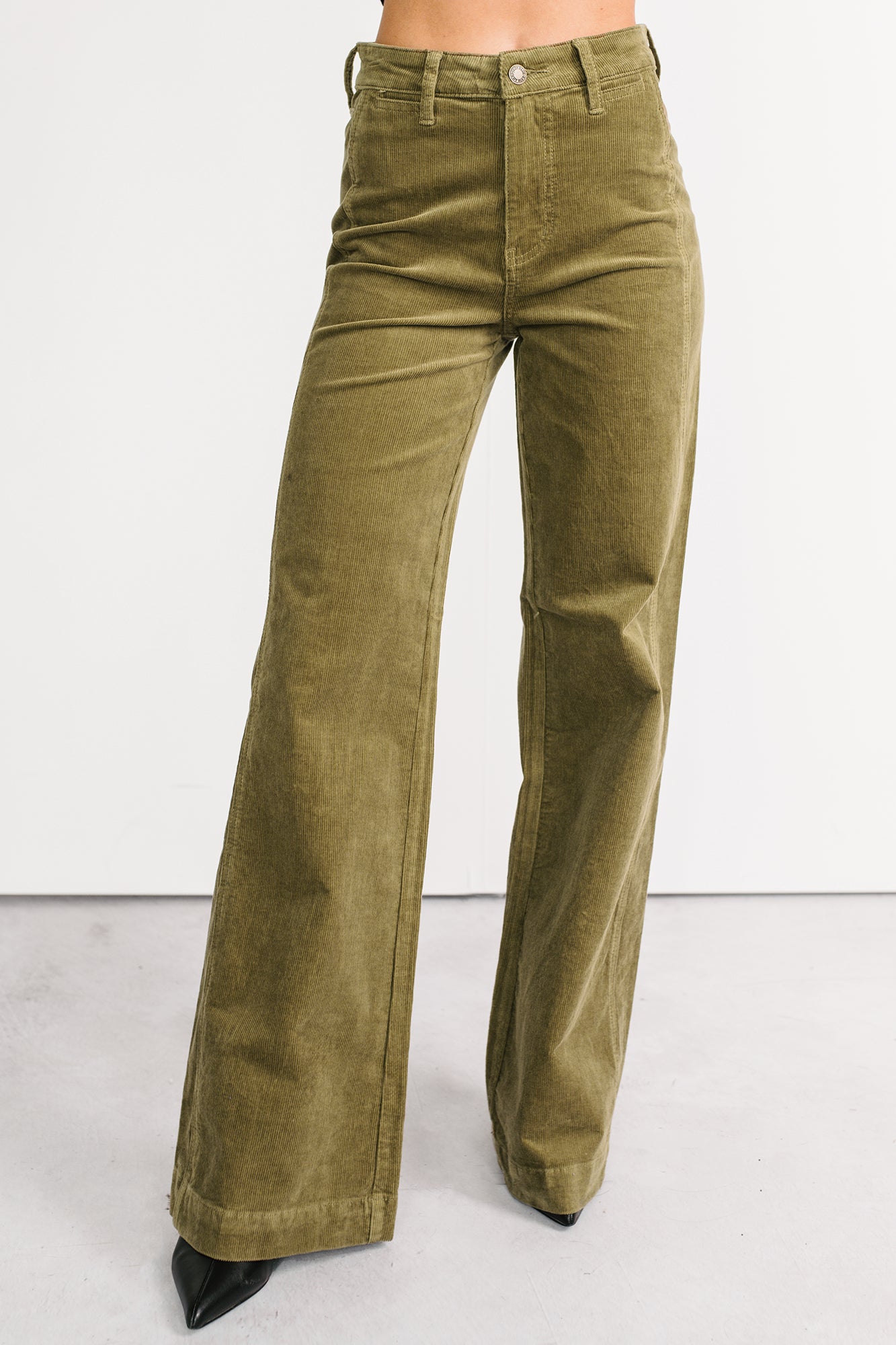 Carey Corduroy Judy Blue Wide Leg Pants (Olive)-The Formal Wear