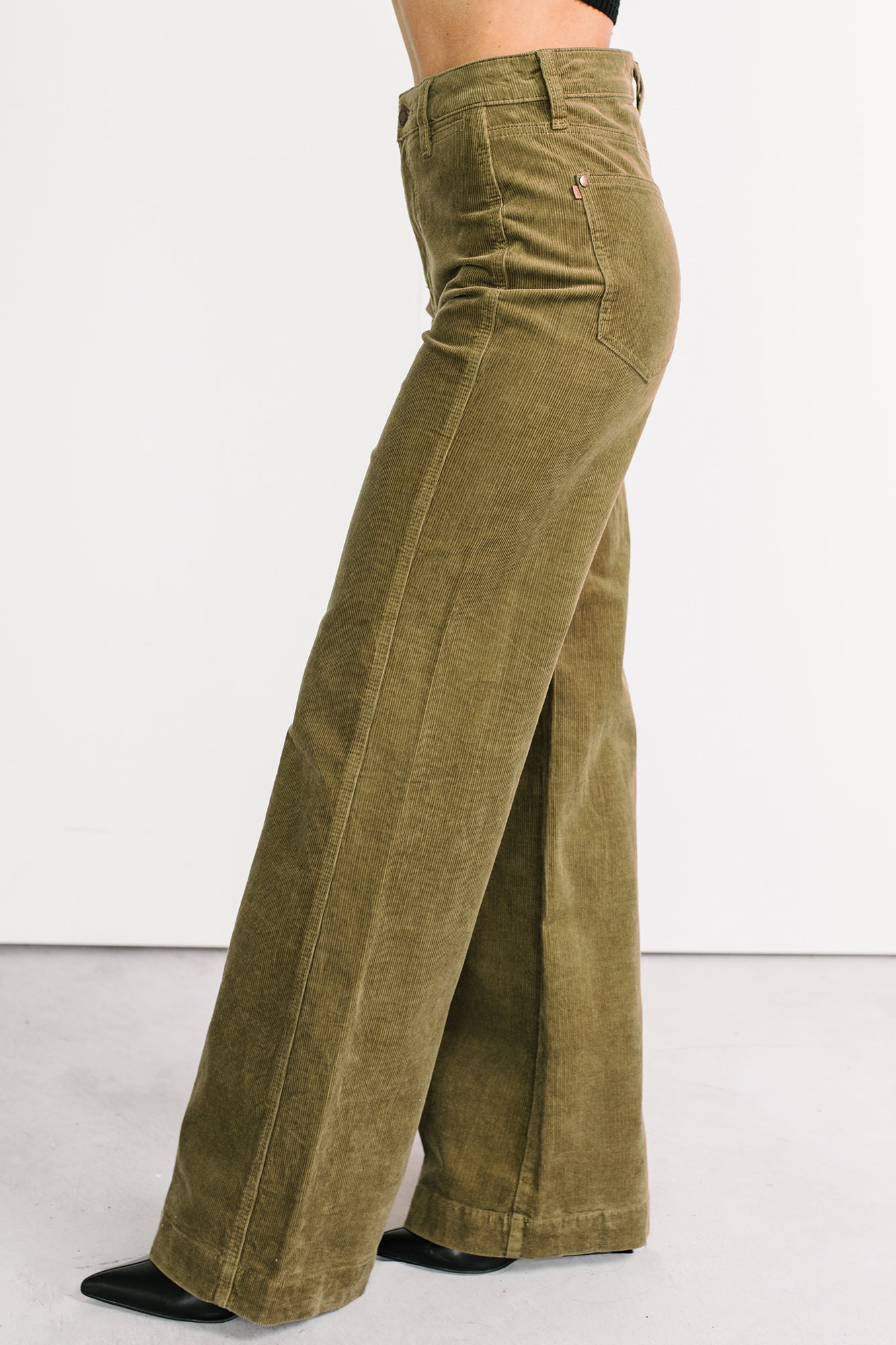 Carey Corduroy Judy Blue Wide Leg Pants (Olive)-The Formal Wear