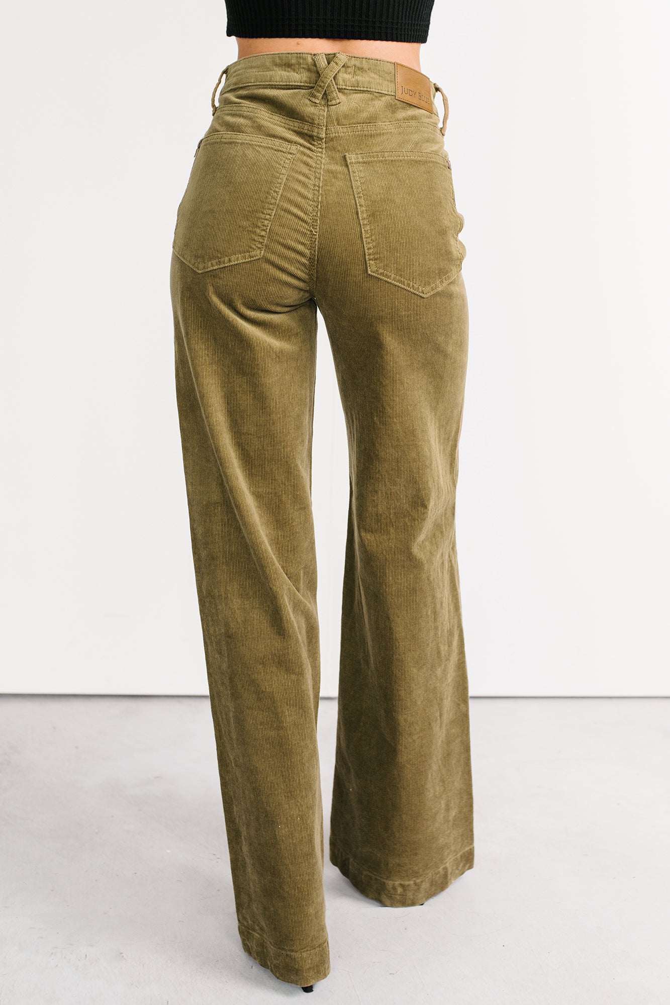 Carey Corduroy Judy Blue Wide Leg Pants (Olive)-The Formal Wear