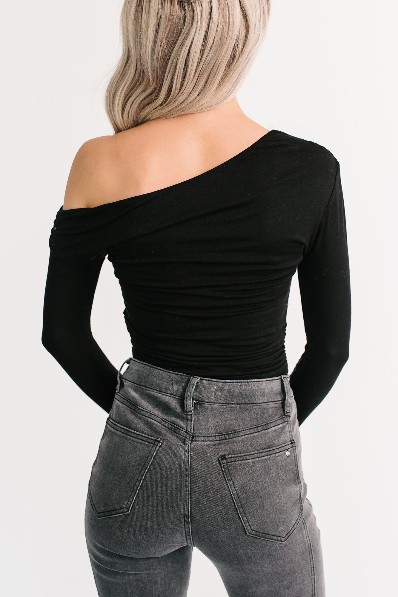 Classic Heart One Shoulder Long Sleeve Top (Black)-The Formal Wear