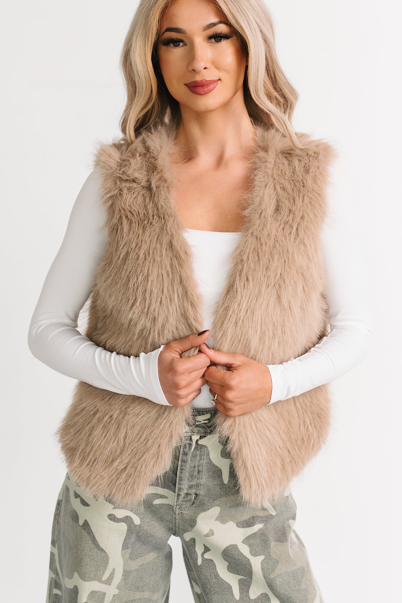 Passion & Desire Faux Fur Vest (Taupe)-The Formal Wear