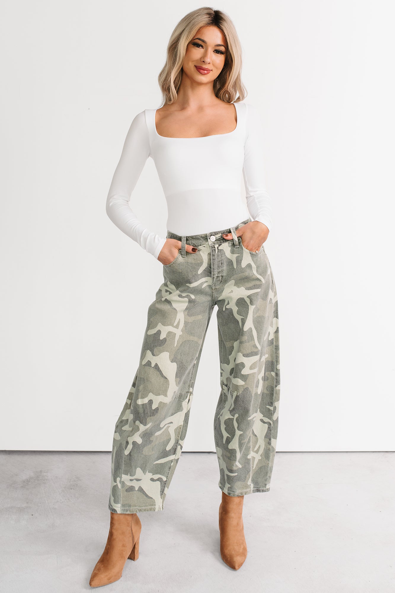 Zane High Rise Printed Barrel Kancan Jeans (Camo)-The Formal Wear