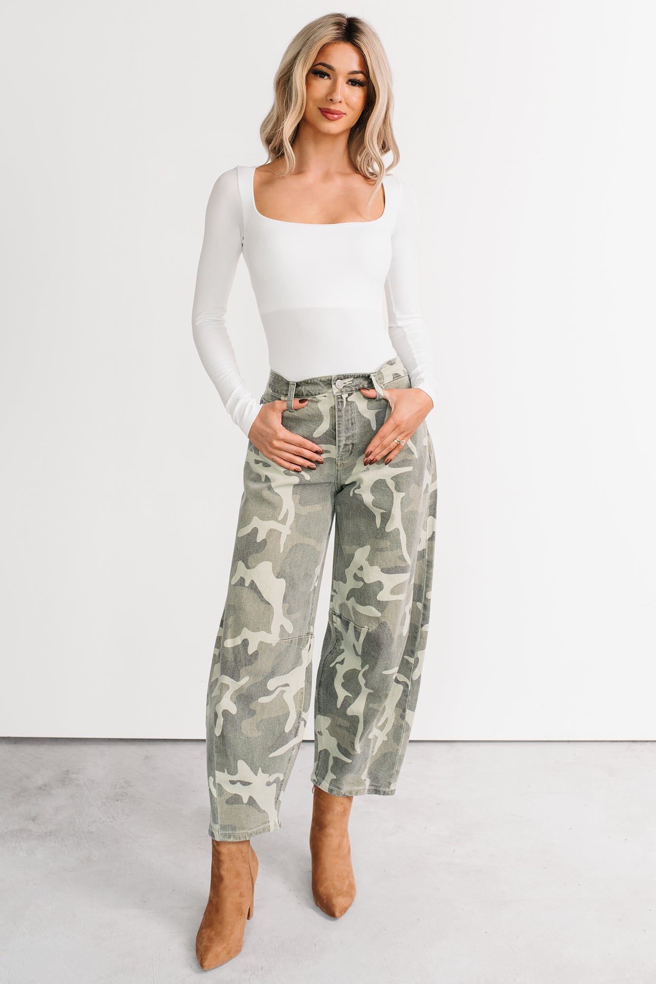 Zane High Rise Printed Barrel Kancan Jeans (Camo)-The Formal Wear
