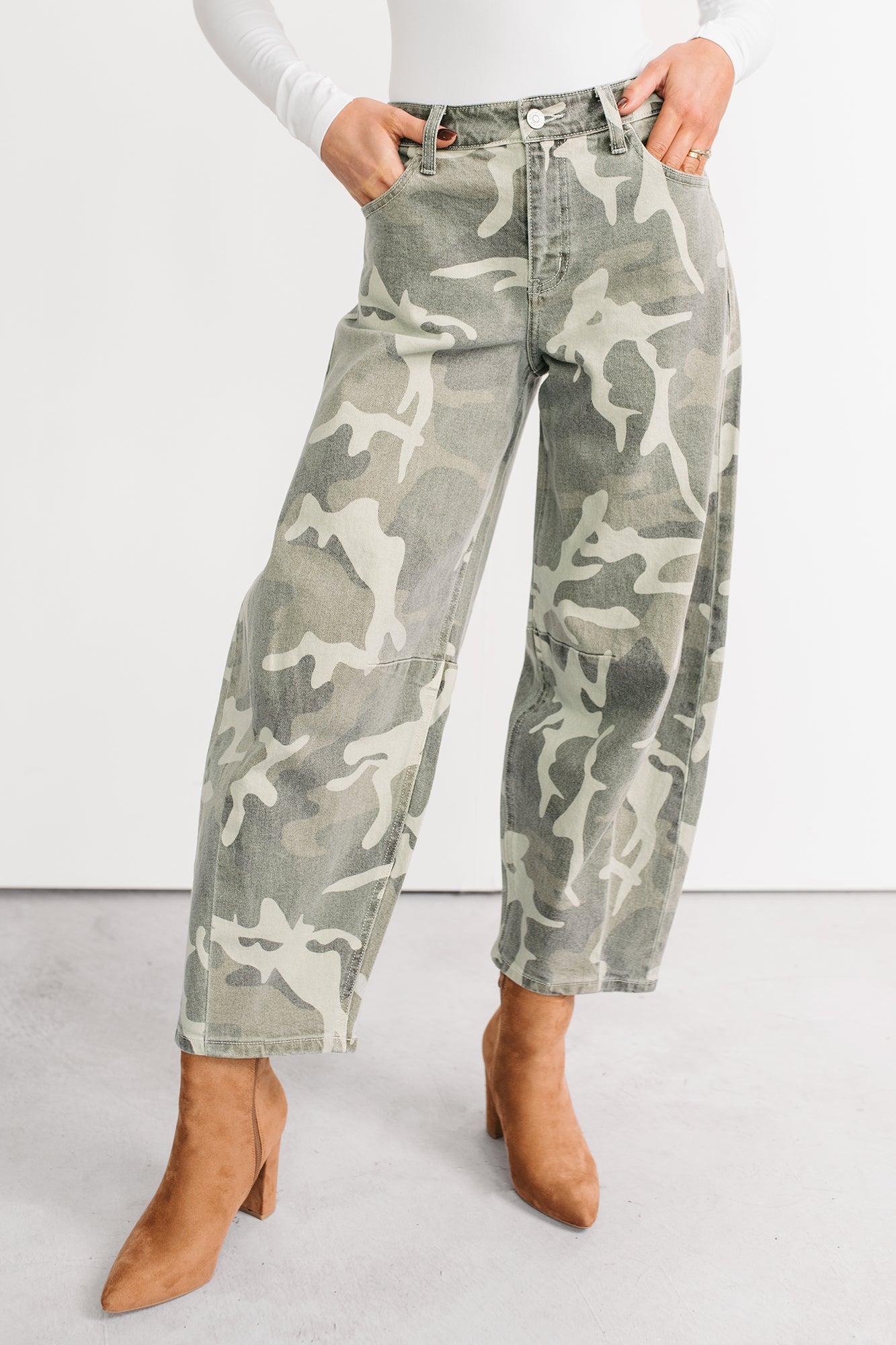 Zane High Rise Printed Barrel Kancan Jeans (Camo)-The Formal Wear