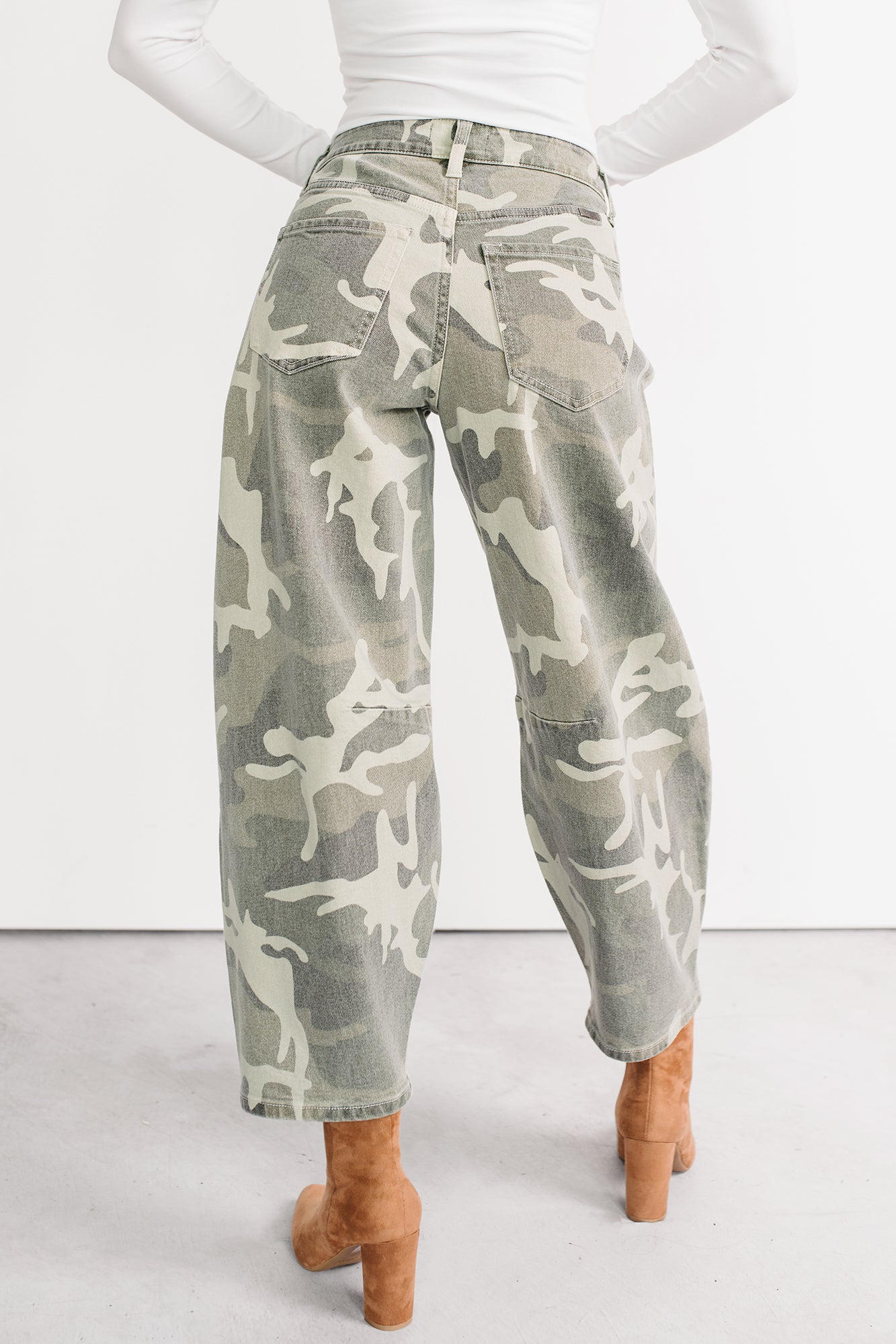 Zane High Rise Printed Barrel Kancan Jeans (Camo)-The Formal Wear