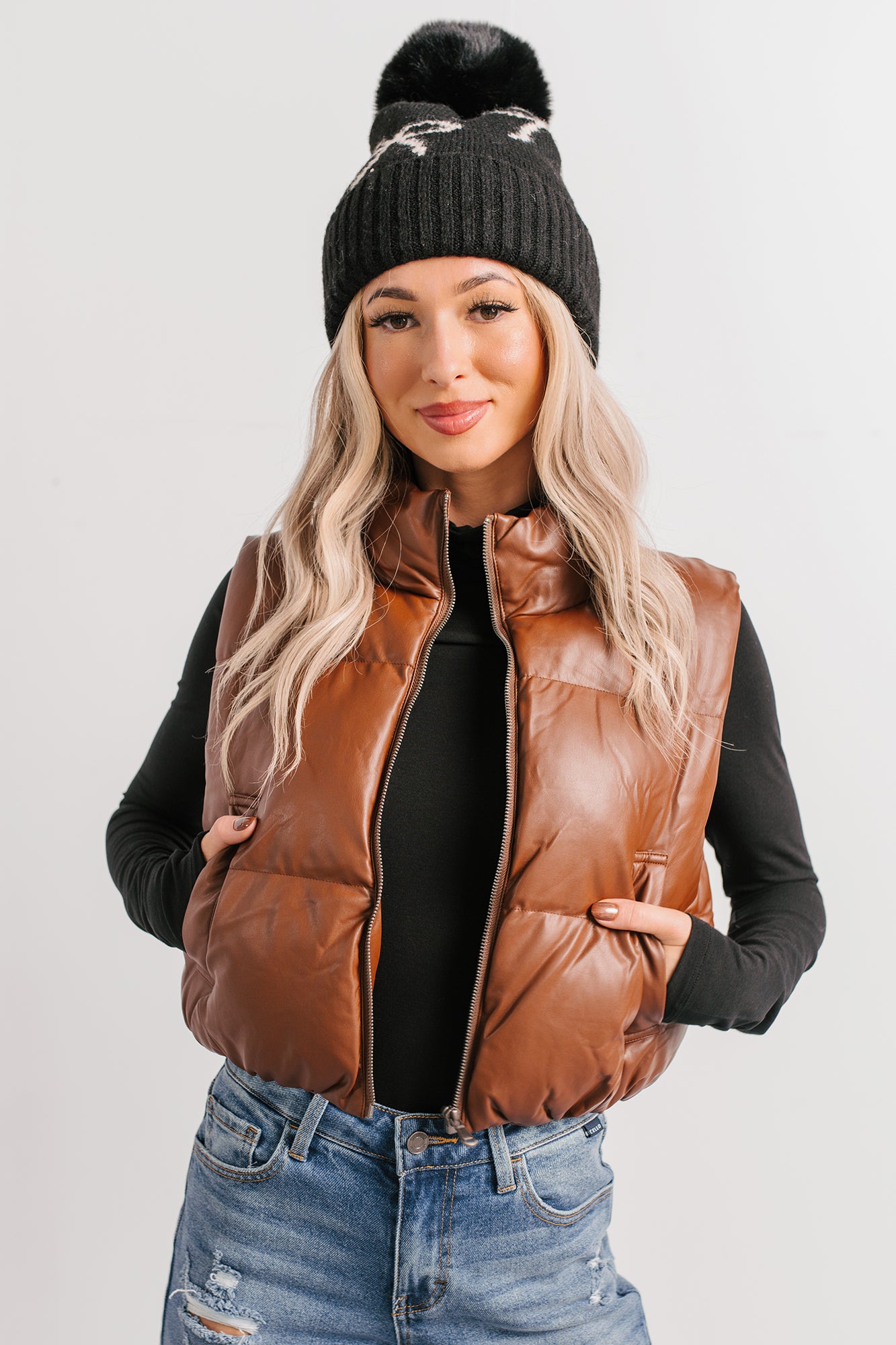 Grounded Glow Cropped Puffer Vest (Chestnut)-The Formal Wear