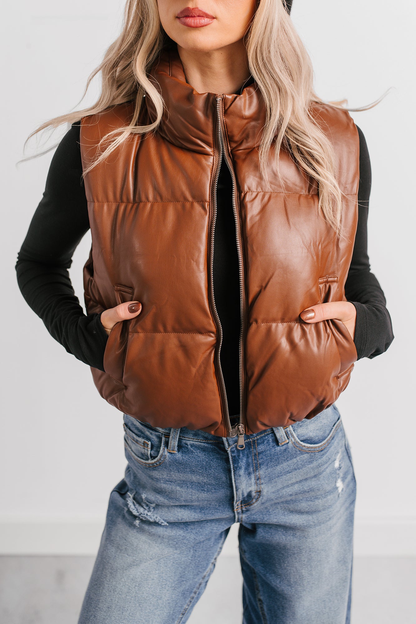 Grounded Glow Cropped Puffer Vest (Chestnut)-The Formal Wear