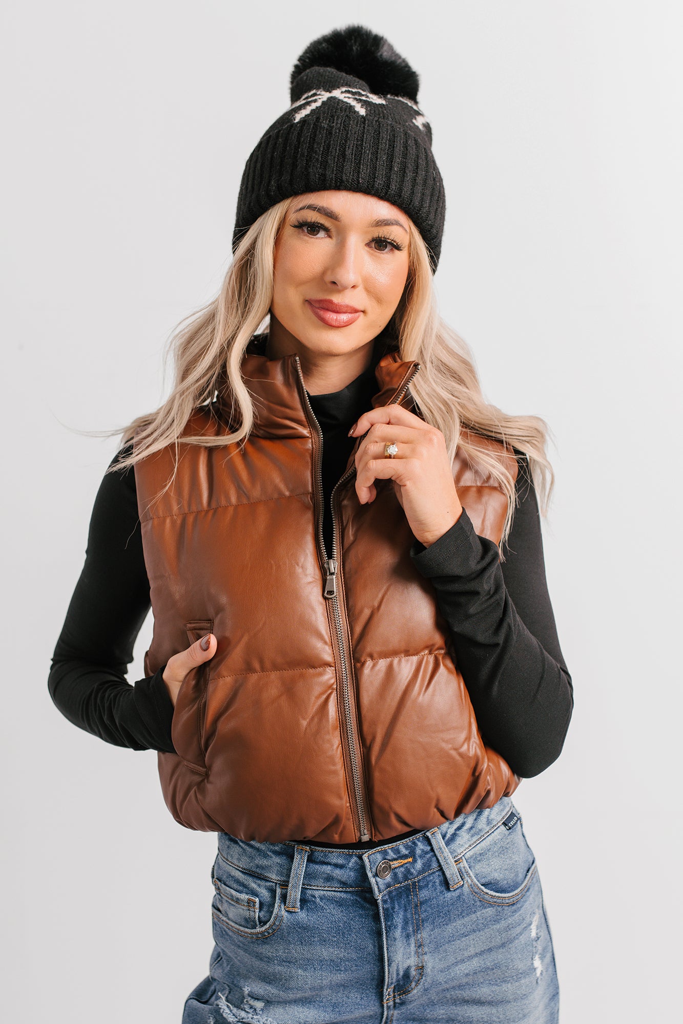Grounded Glow Cropped Puffer Vest (Chestnut)-The Formal Wear