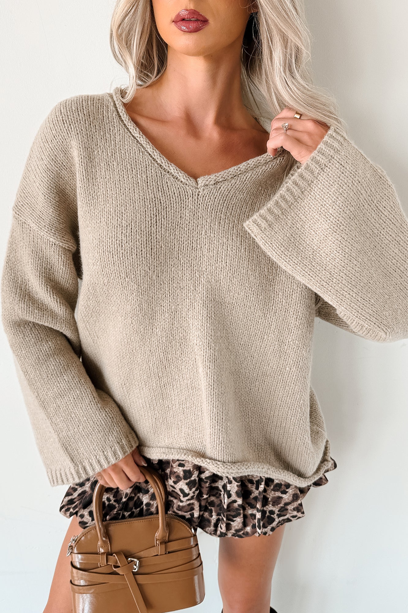 Coffee Talks Chunky V-Neck Sweater (Pebble)-The Formal Wear