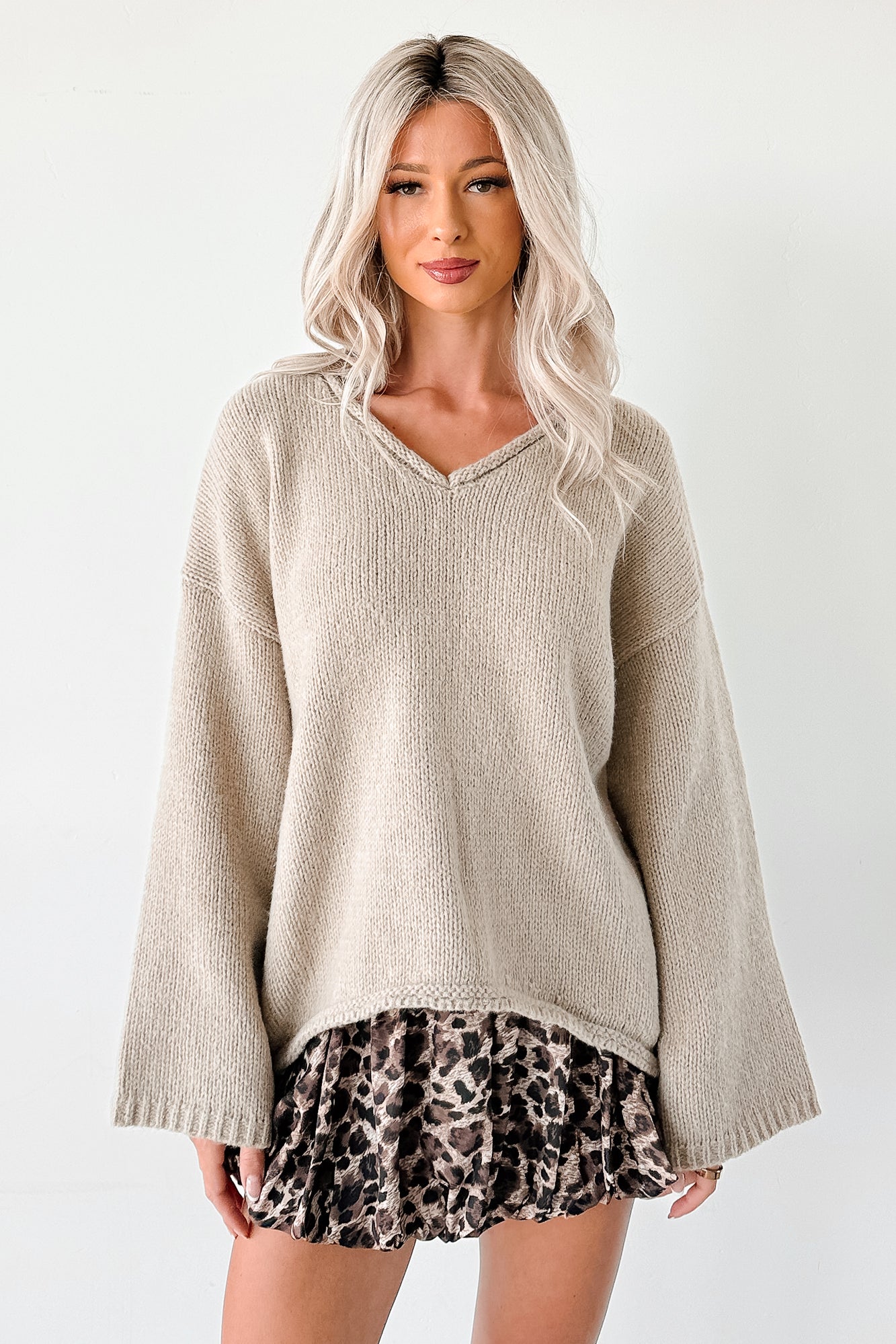 Coffee Talks Chunky V-Neck Sweater (Pebble)-The Formal Wear