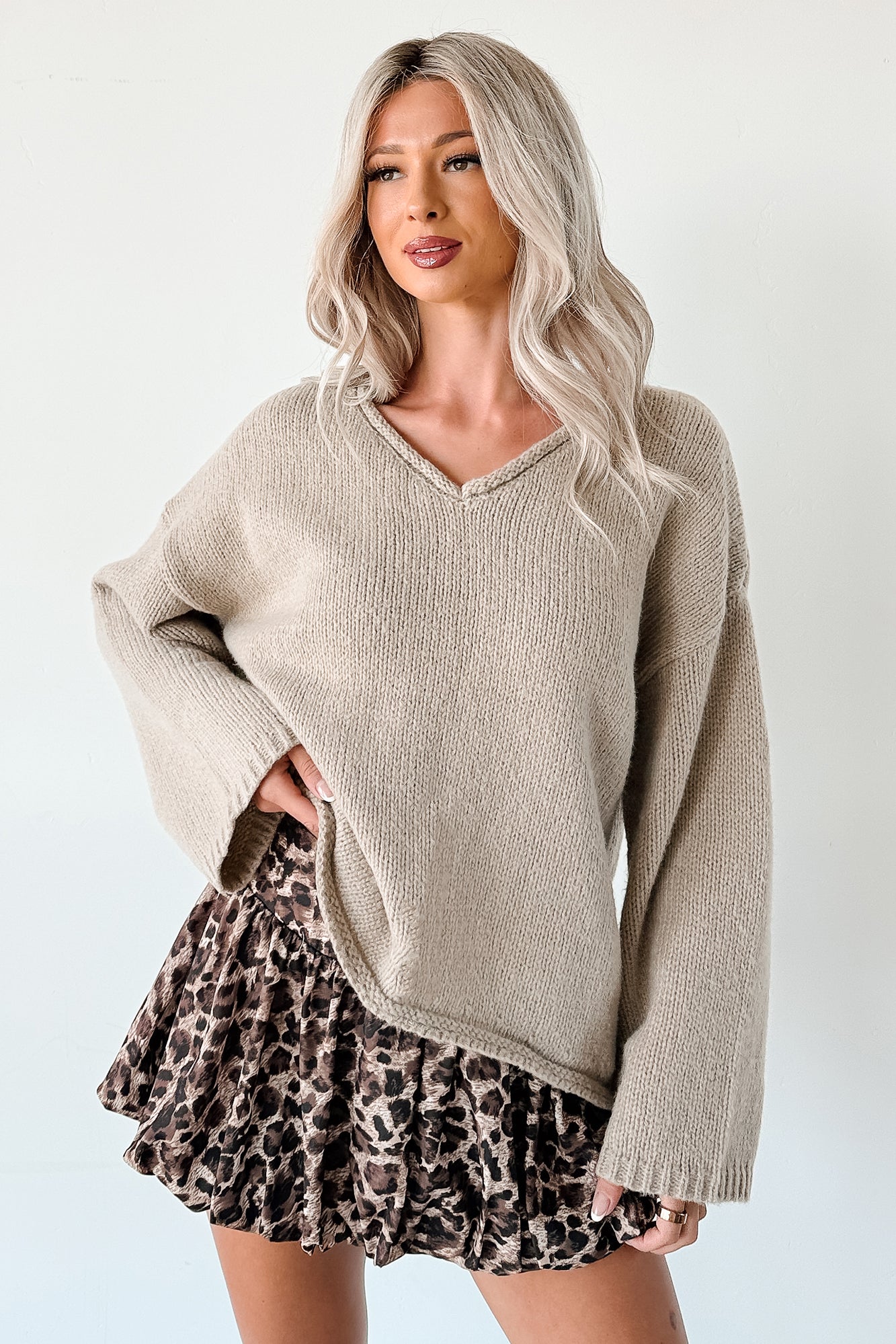 Coffee Talks Chunky V-Neck Sweater (Pebble)-The Formal Wear