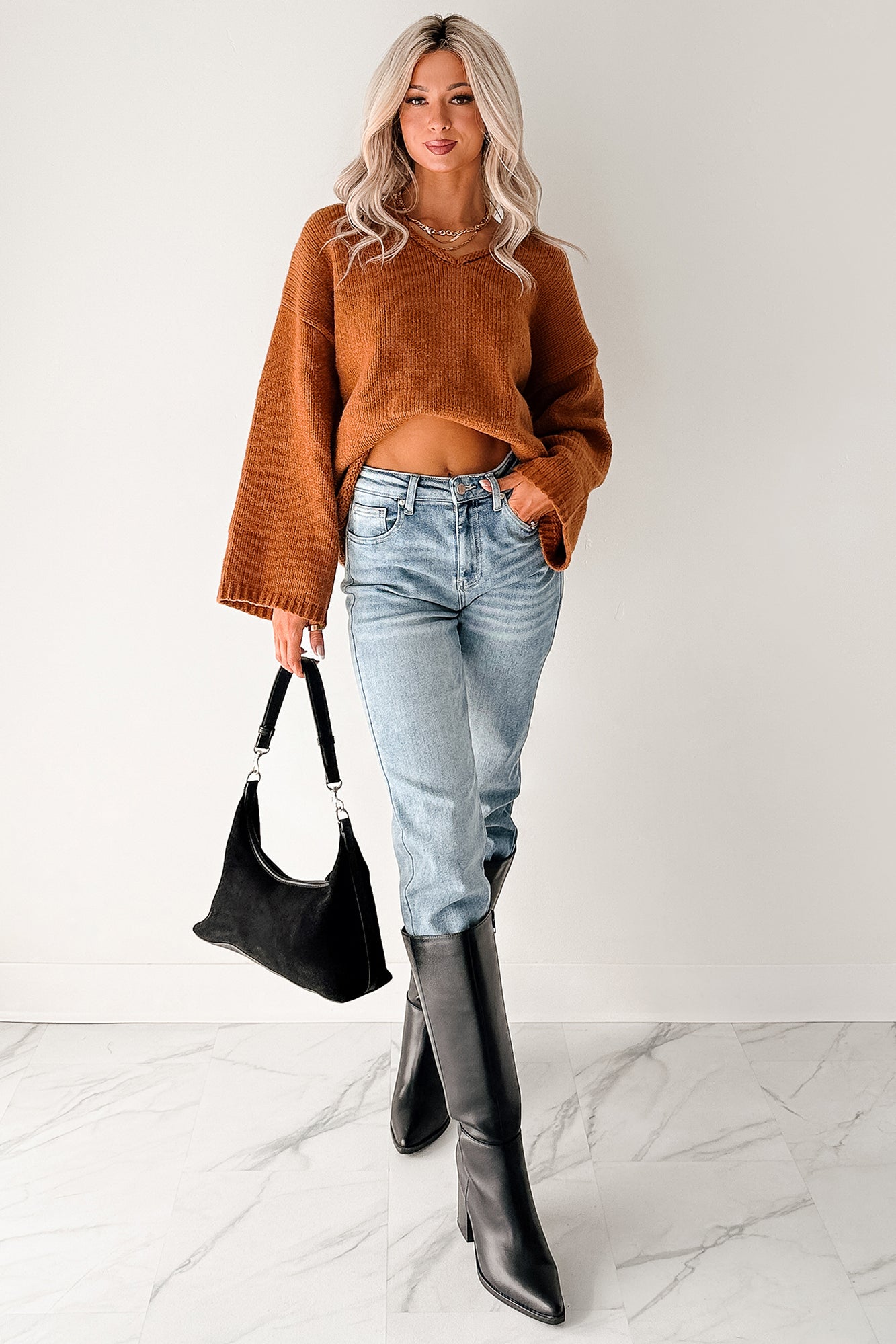 Coffee Talks Chunky V-Neck Sweater (Brown)-The Formal Wear