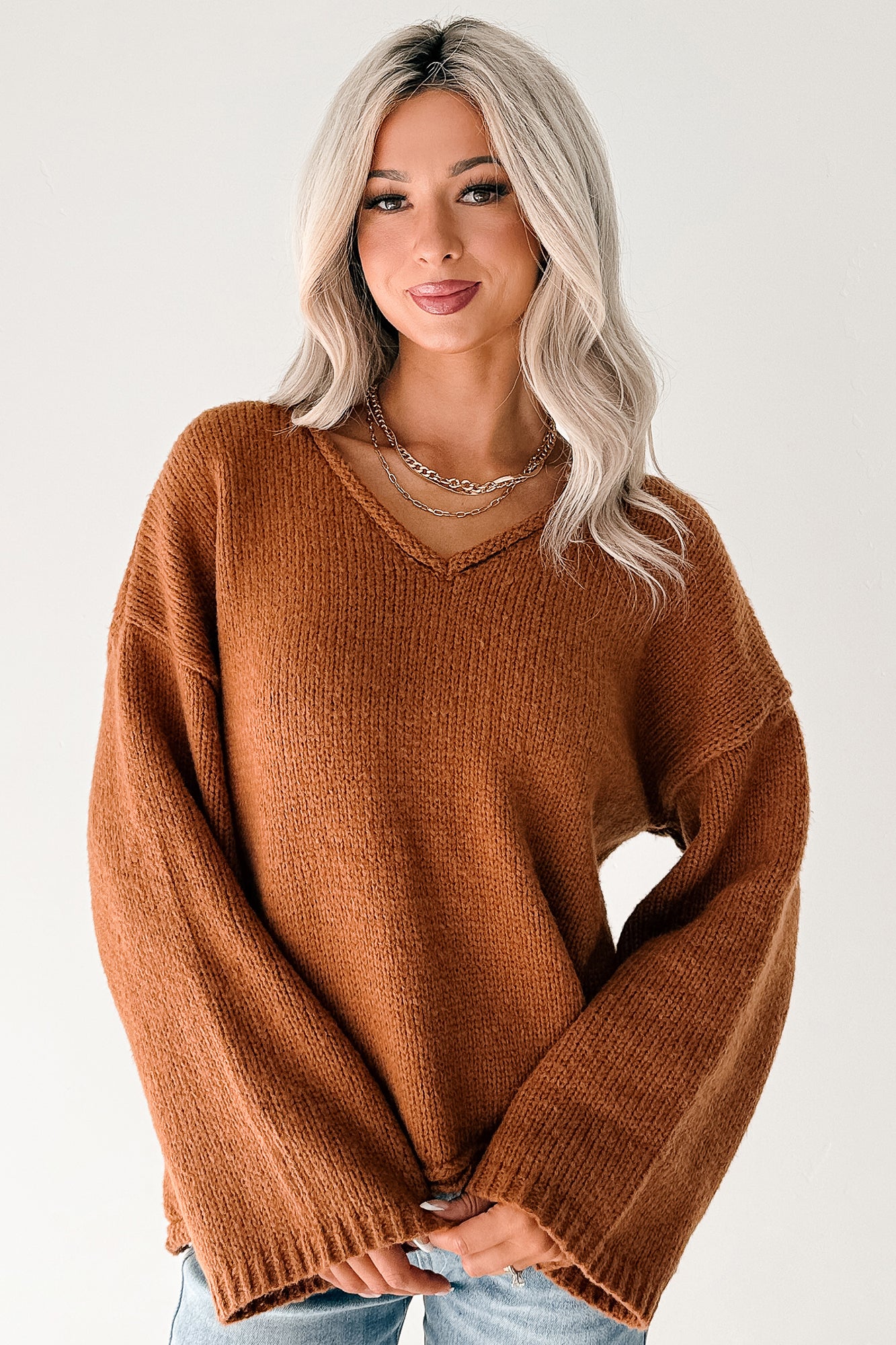 Coffee Talks Chunky V-Neck Sweater (Brown)-The Formal Wear