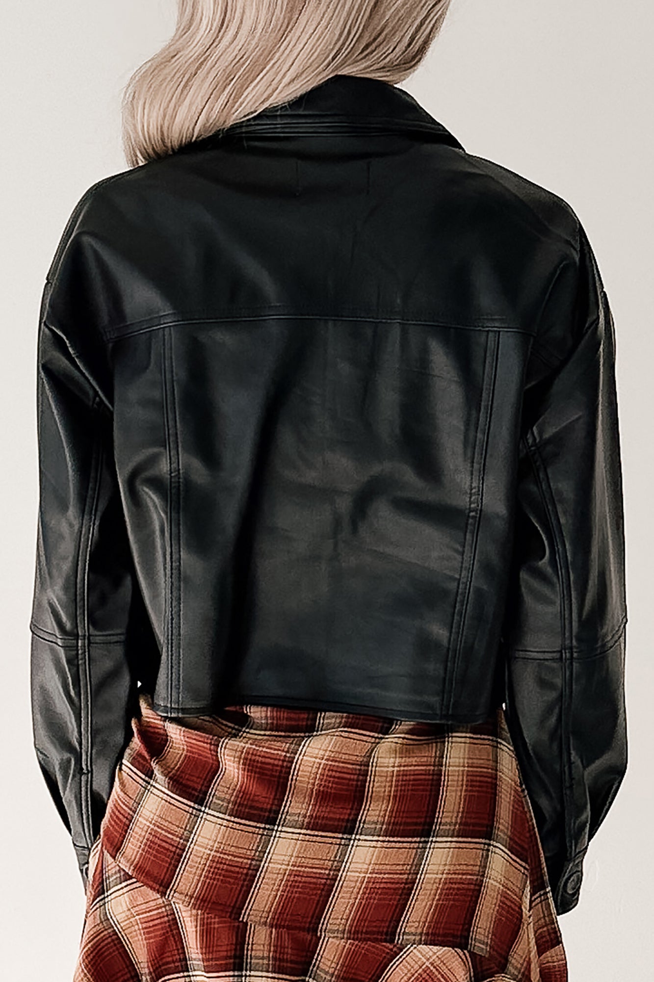 Minimal Motion Faux Leather Button-Up Jacket (Black)-The Formal Wear