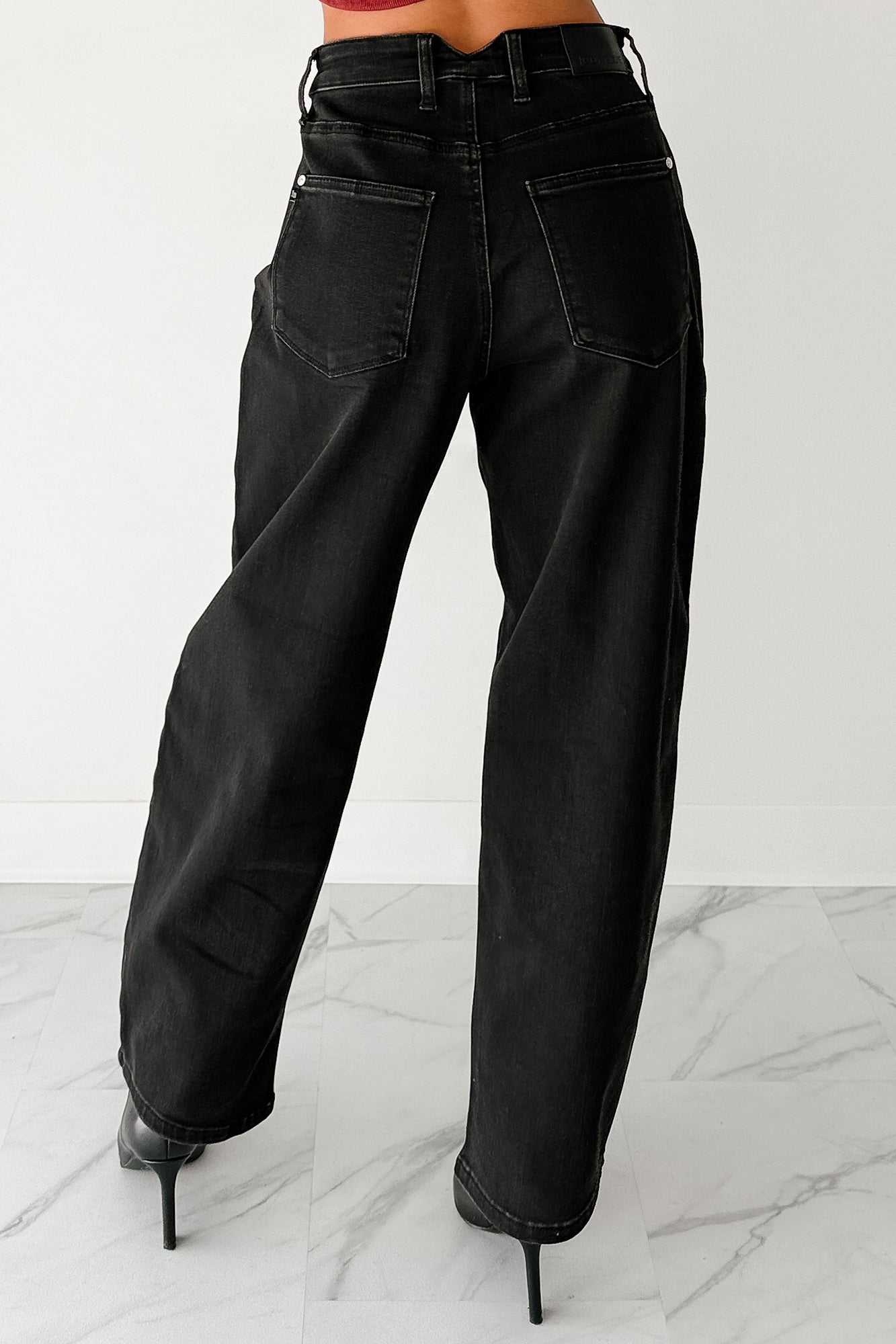 Sophia High Rise Judy Blue Washed Barrel Jeans (Black)-The Formal Wear