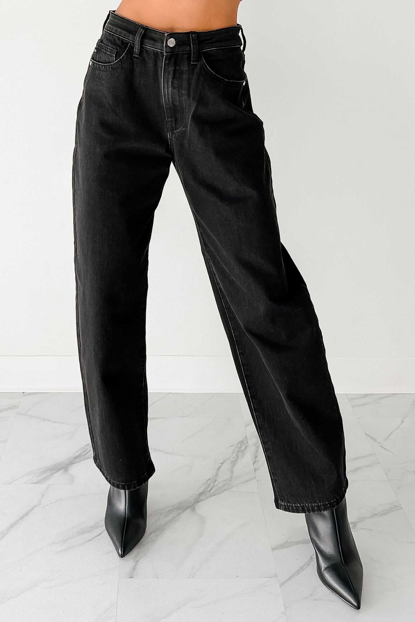 Sophia High Rise Judy Blue Washed Barrel Jeans (Black)-The Formal Wear