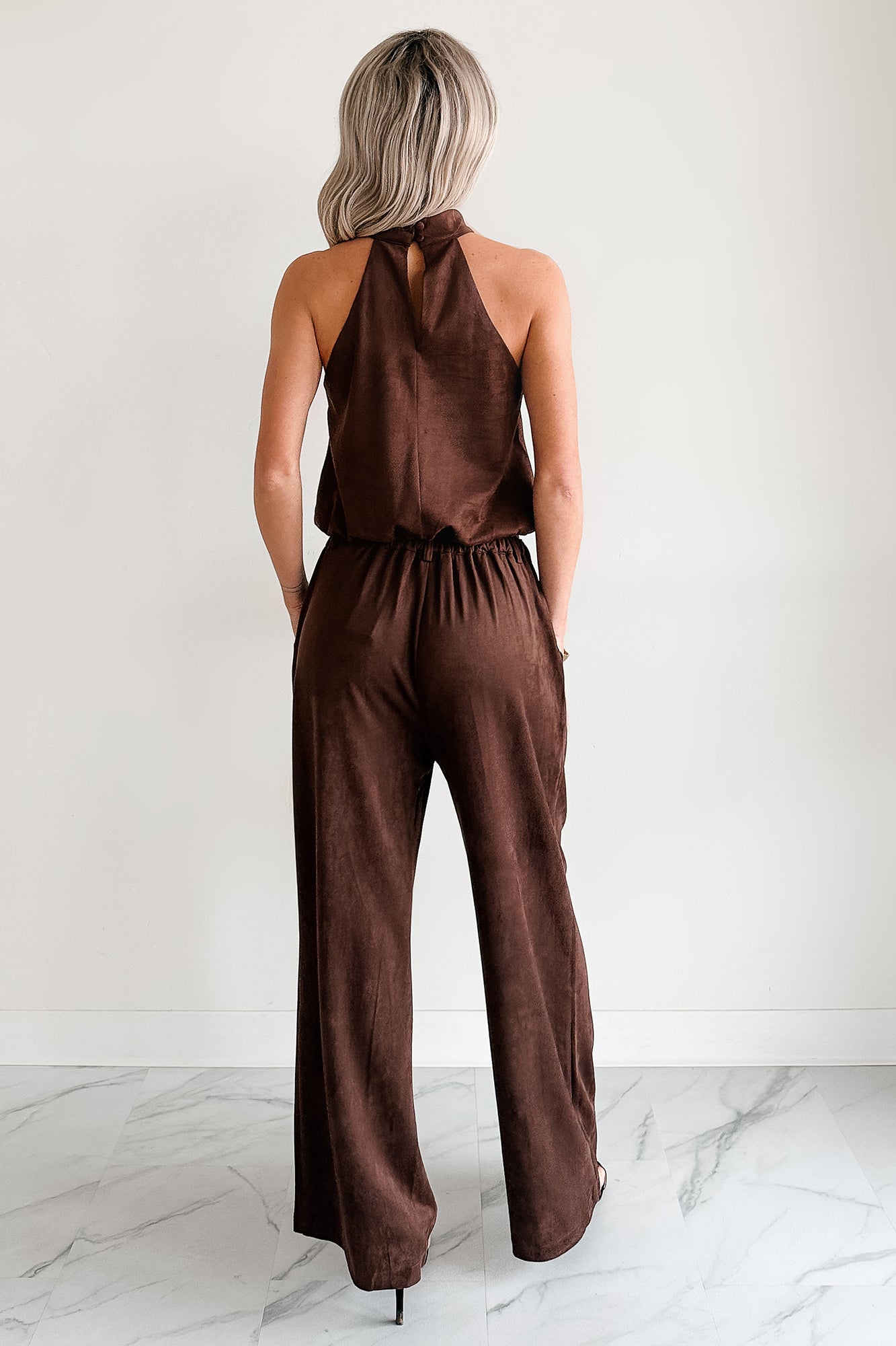 Daily Standard Faux Suede Wide Leg Pants (Brown)-The Formal Wear