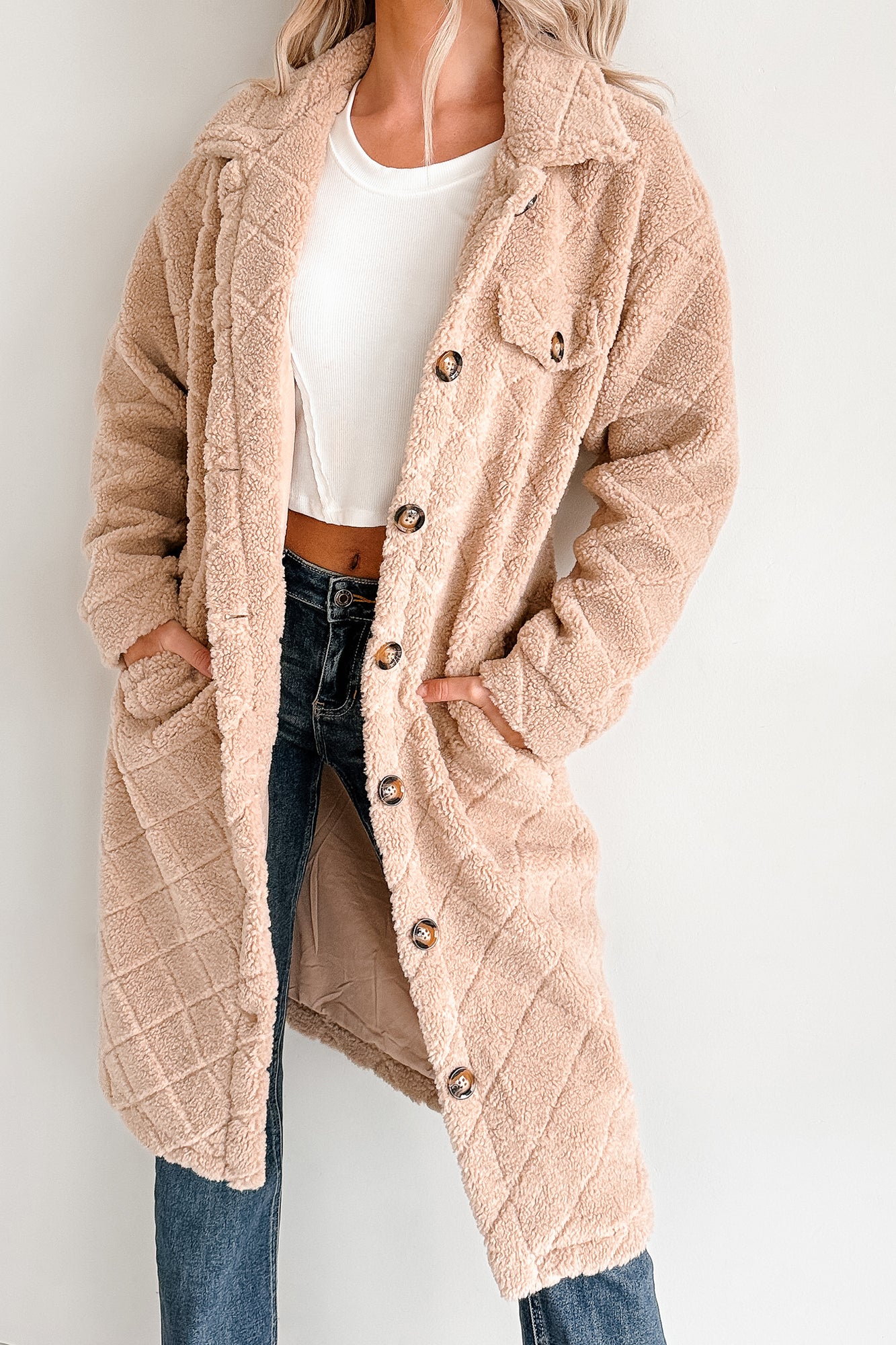 Blanket Weather Quilted Long Shacket (Khaki)-The Formal Wear