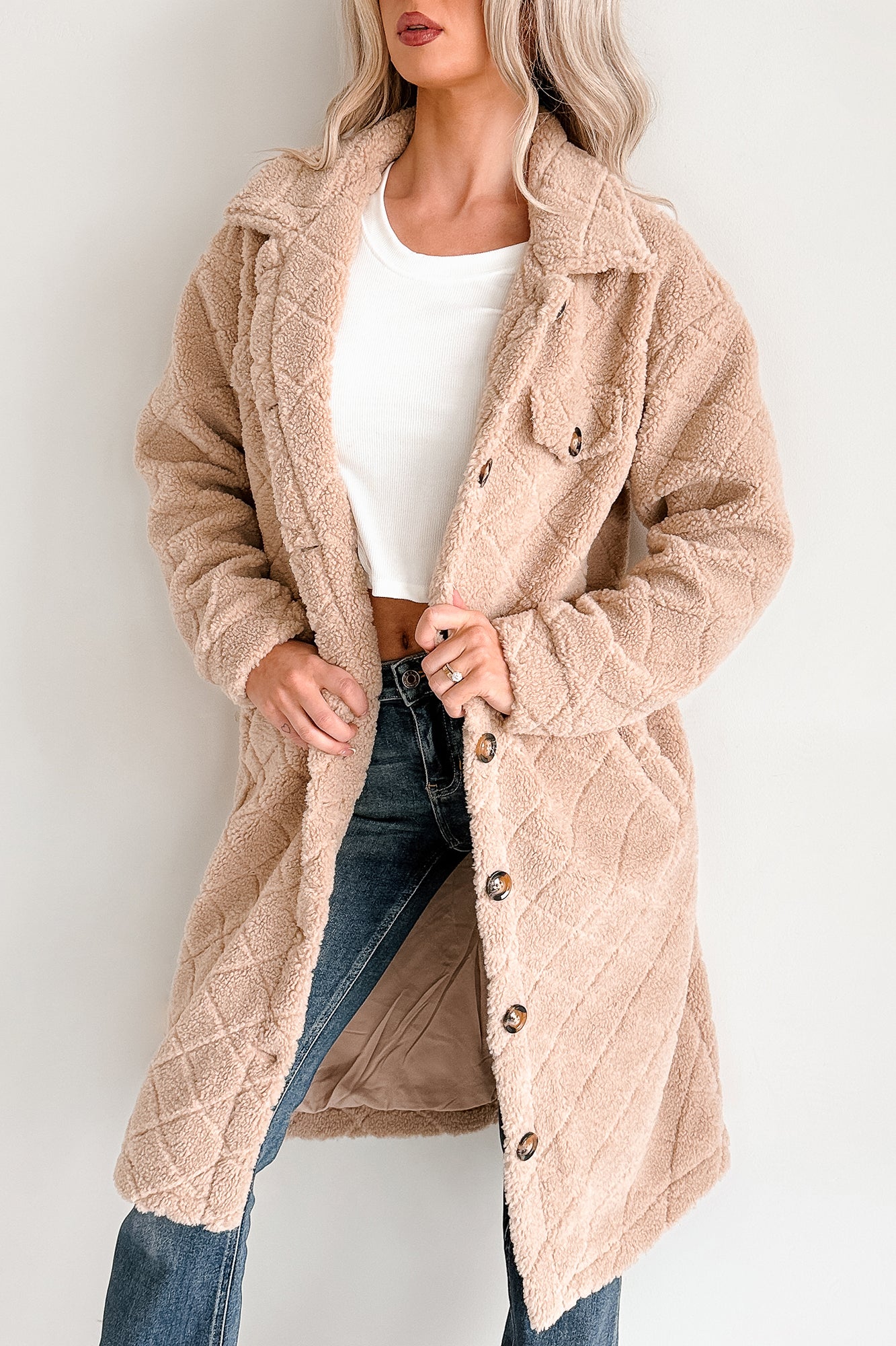 Blanket Weather Quilted Long Shacket (Khaki)-The Formal Wear