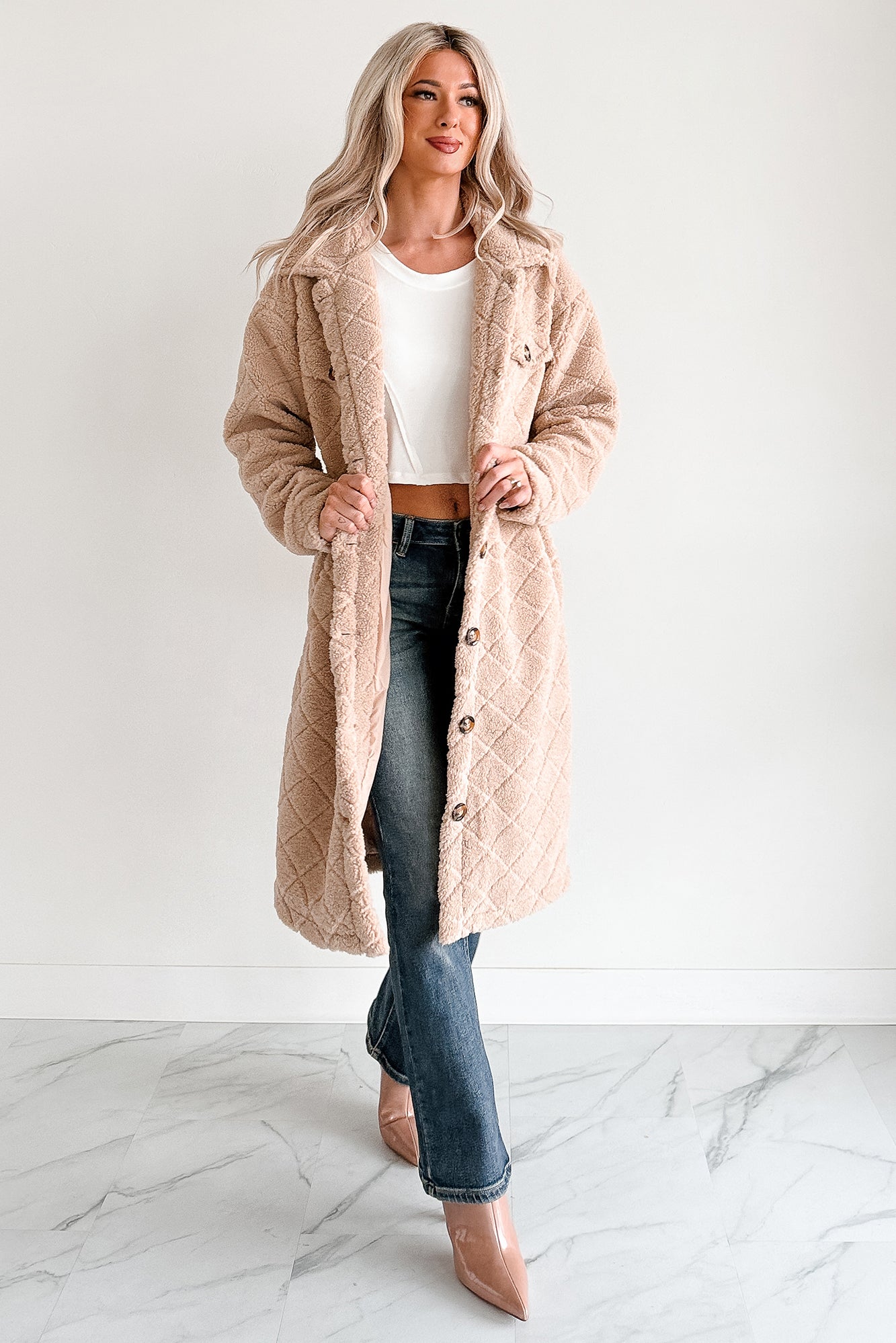 Blanket Weather Quilted Long Shacket (Khaki)-The Formal Wear