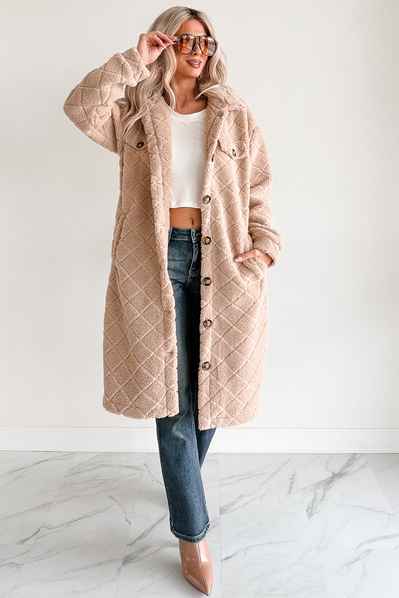 Blanket Weather Quilted Long Shacket (Khaki)-The Formal Wear