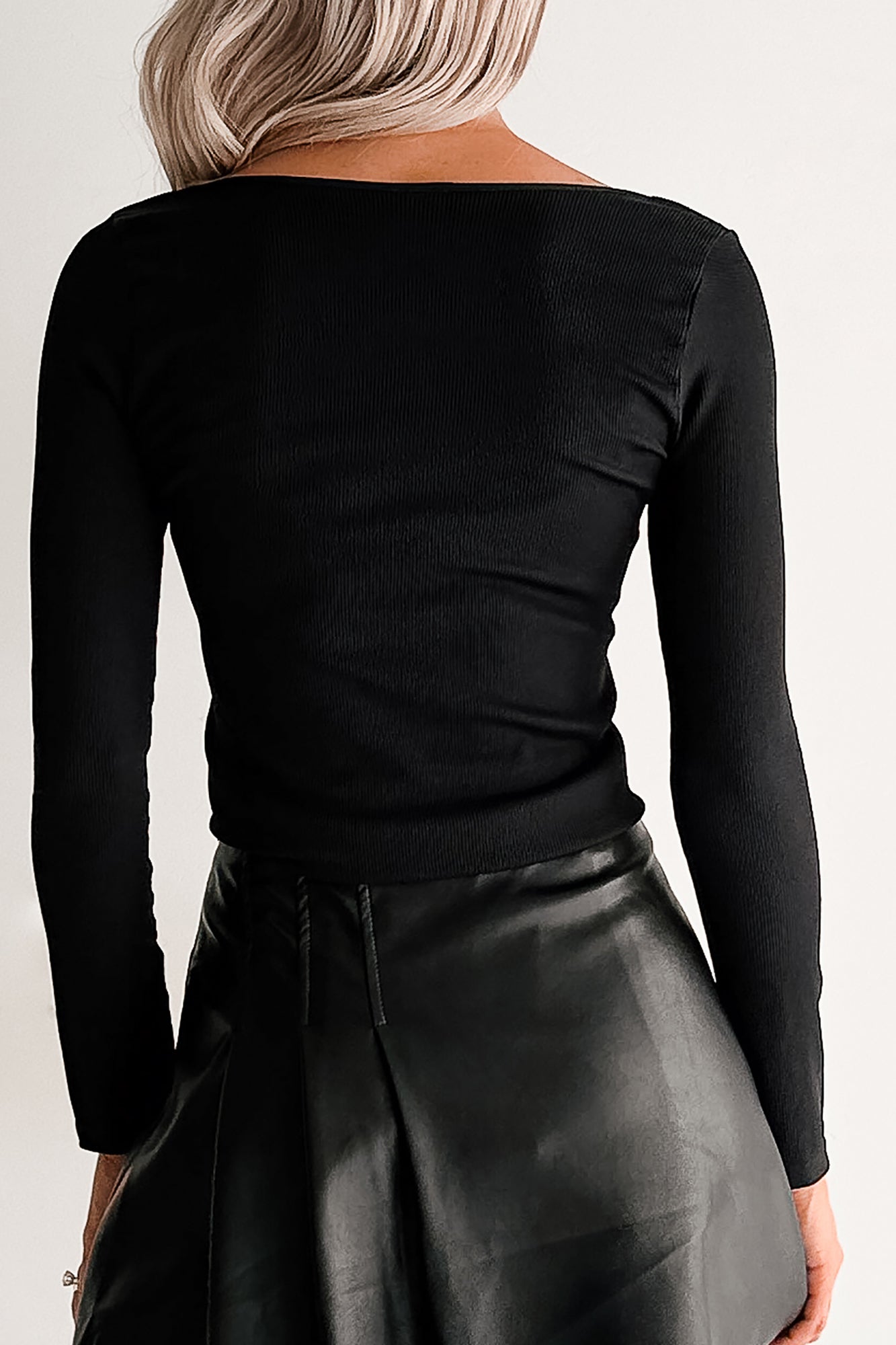 Natural Glow Scoop Neck Ribbed Top (Black)-The Formal Wear