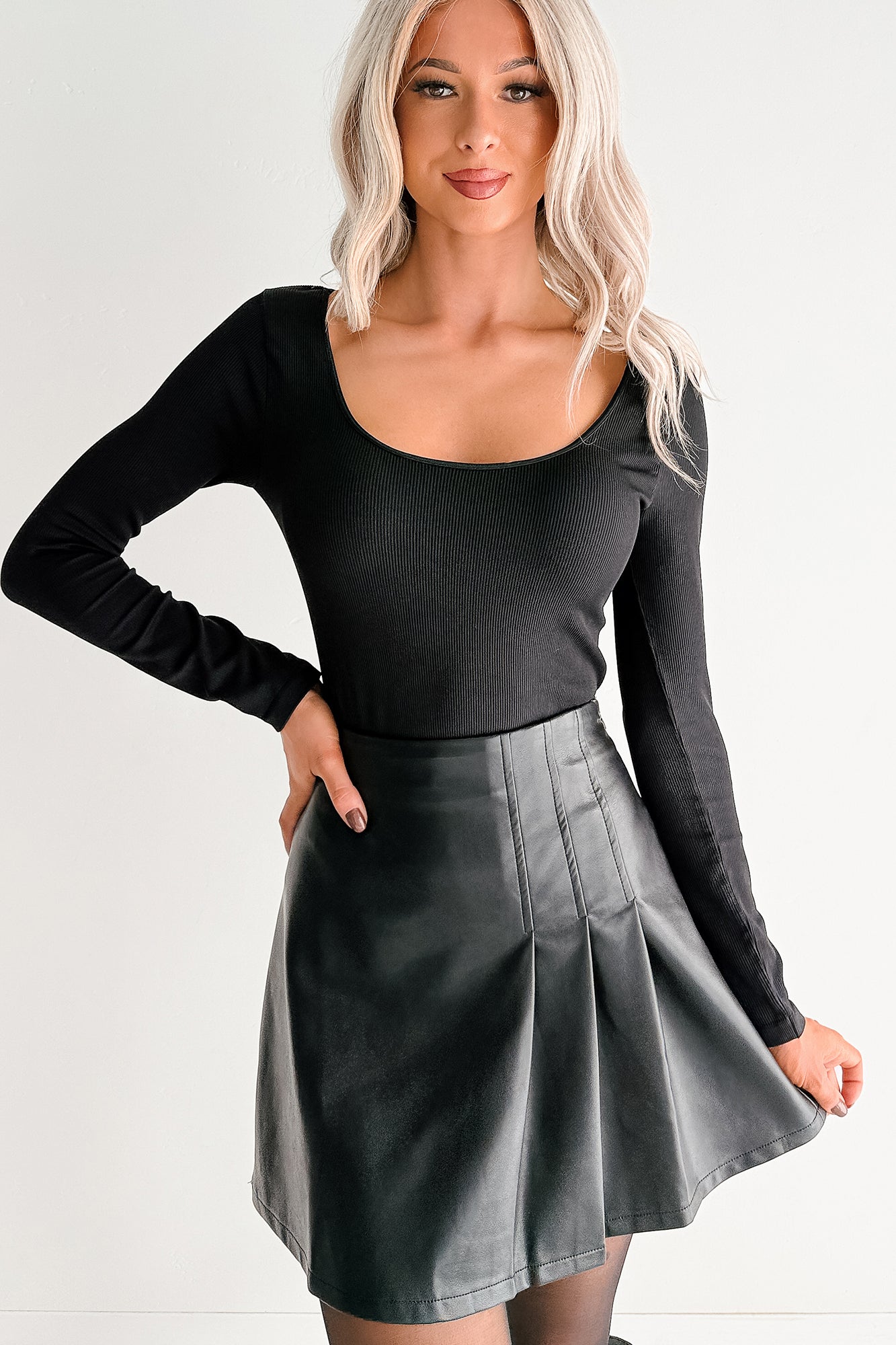 Natural Glow Scoop Neck Ribbed Top (Black)-The Formal Wear