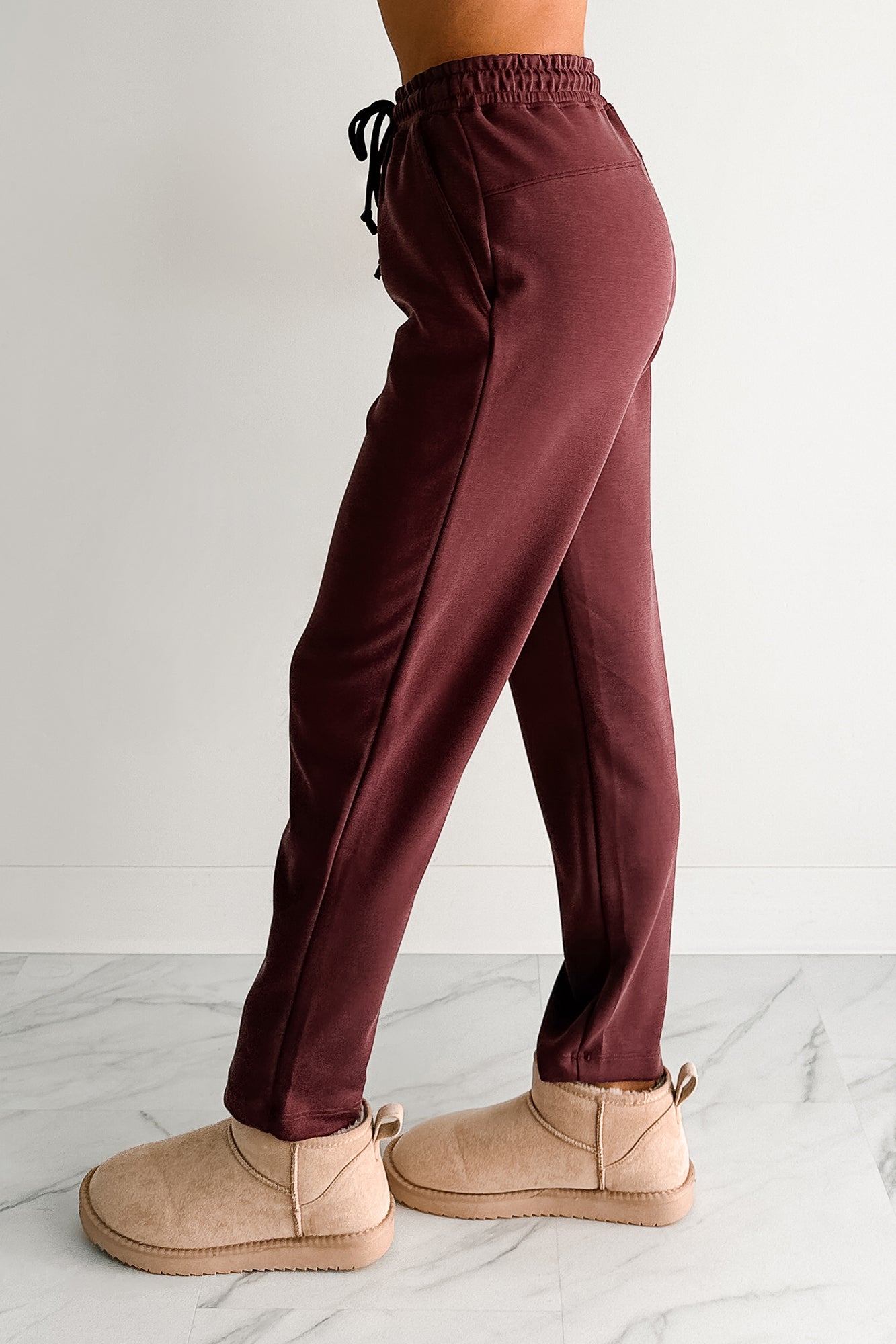 Chasing Goals Soft Front Tie Cropped Jogger Pants (Maroon)-The Formal Wear