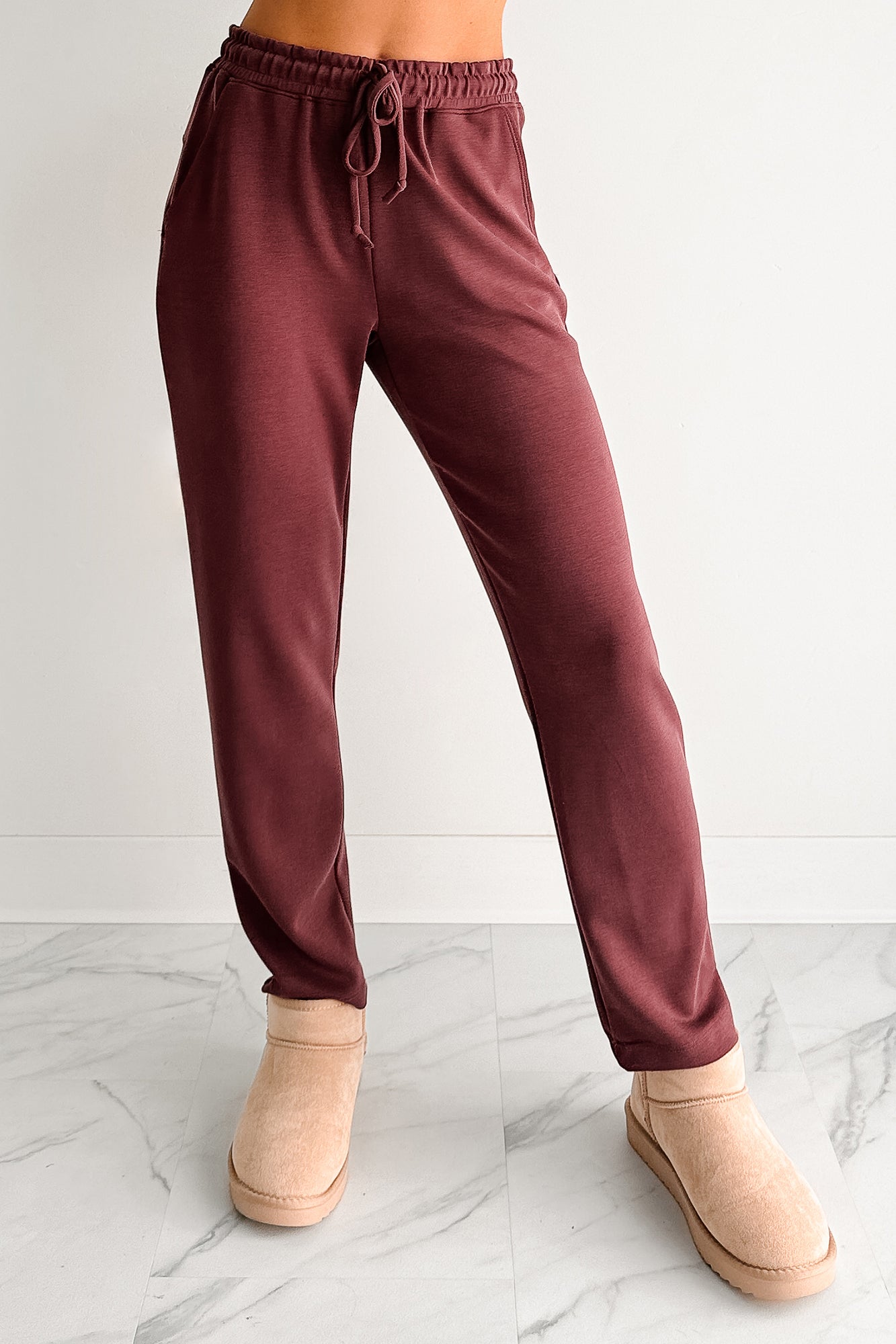 Chasing Goals Soft Front Tie Cropped Jogger Pants (Maroon)-The Formal Wear